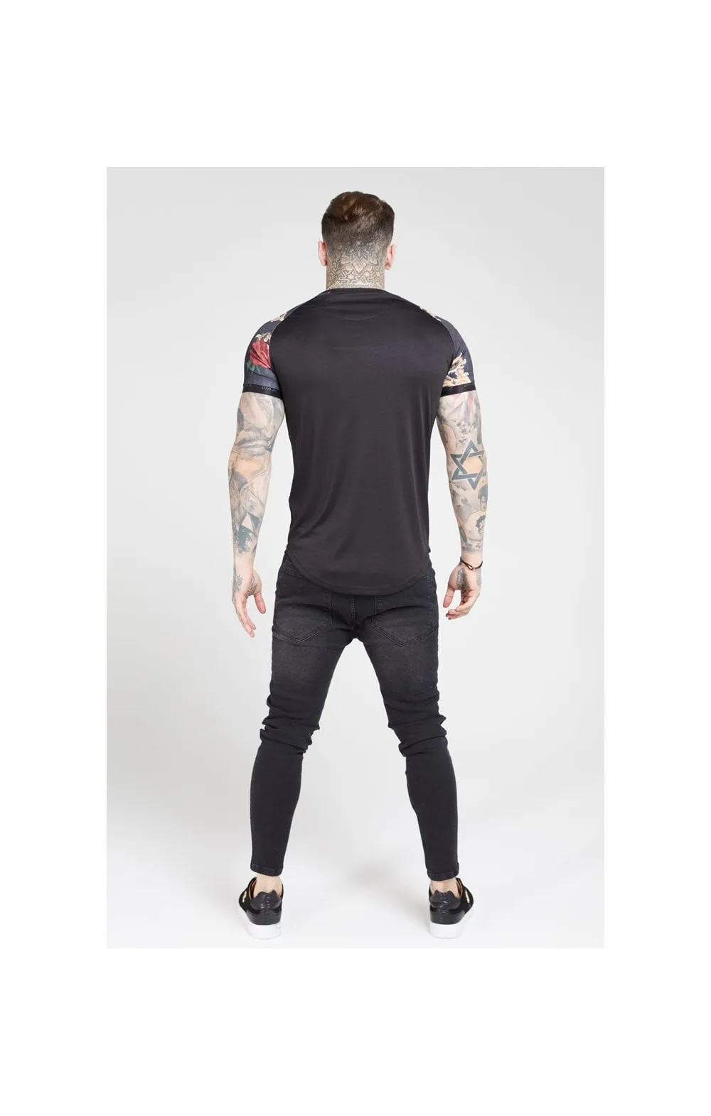SikSilk S/S Curved Hem Raglan Tech Tee - Jet Black & Floral Animal sold by Siksilk product image thumbnail 5