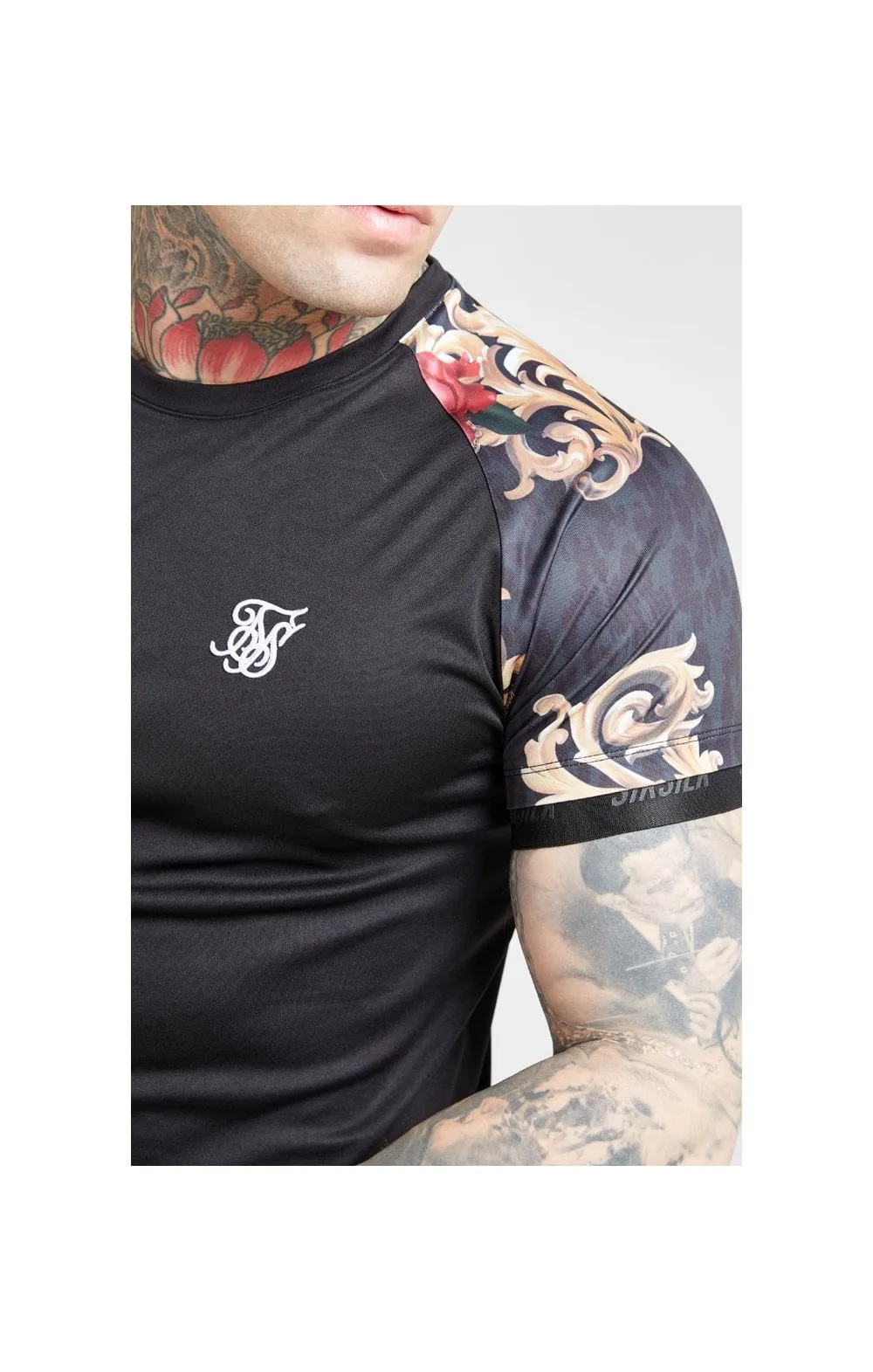 SikSilk S/S Curved Hem Raglan Tech Tee - Jet Black & Floral Animal sold by Siksilk product image thumbnail 2