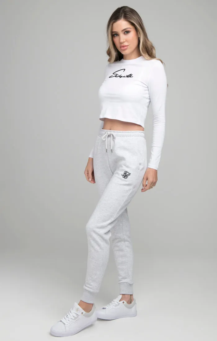 SikSilk Long Sleeve Signature Crop Tee - White sold by Siksilk