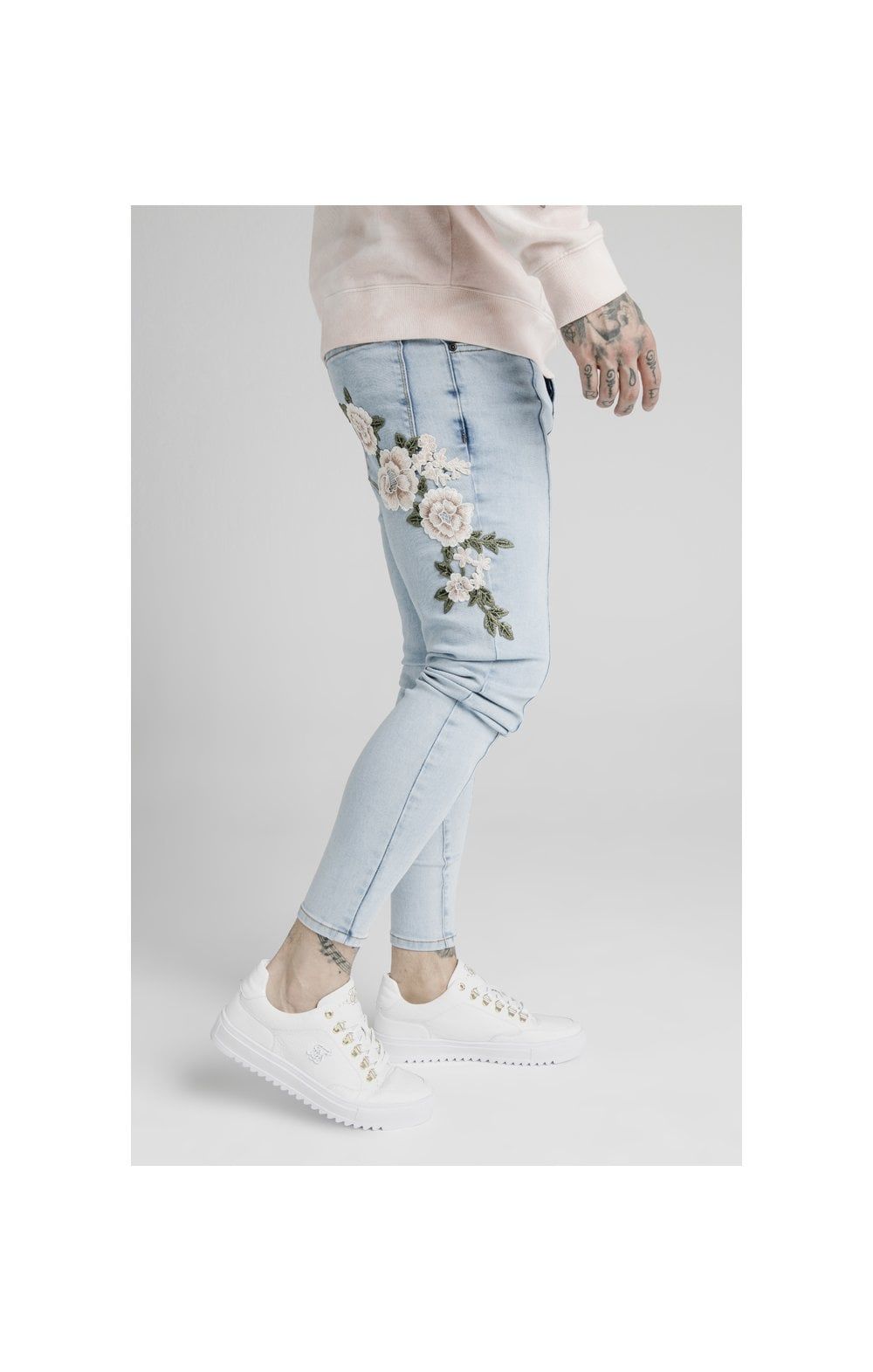 SikSilk Drop Crotch Pleated Applique Jeans - White sold by Siksilk