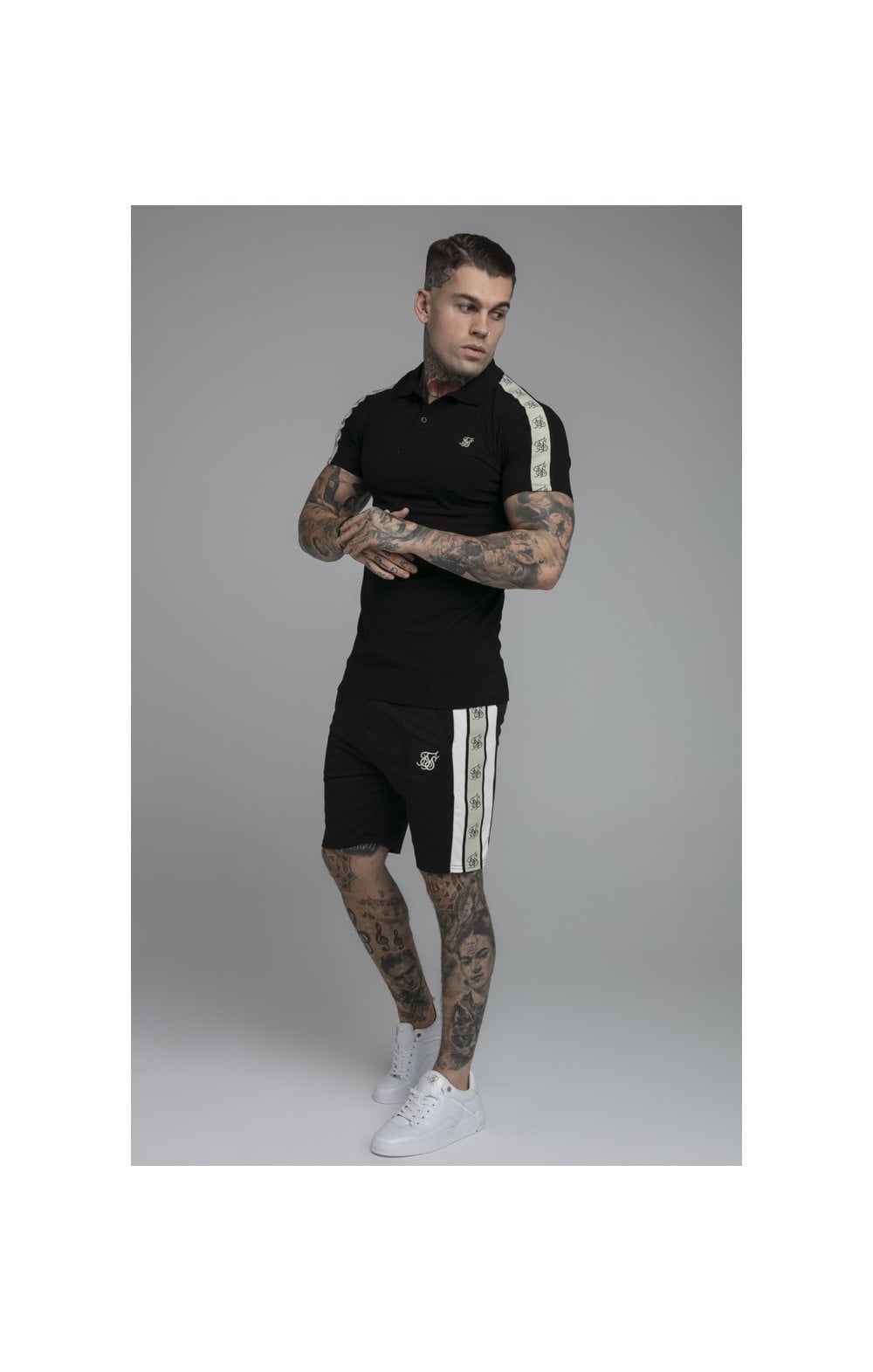 SikSilk Premium Tape Pleated Shorts - Jet Black & Off White sold by Siksilk product image thumbnail 5