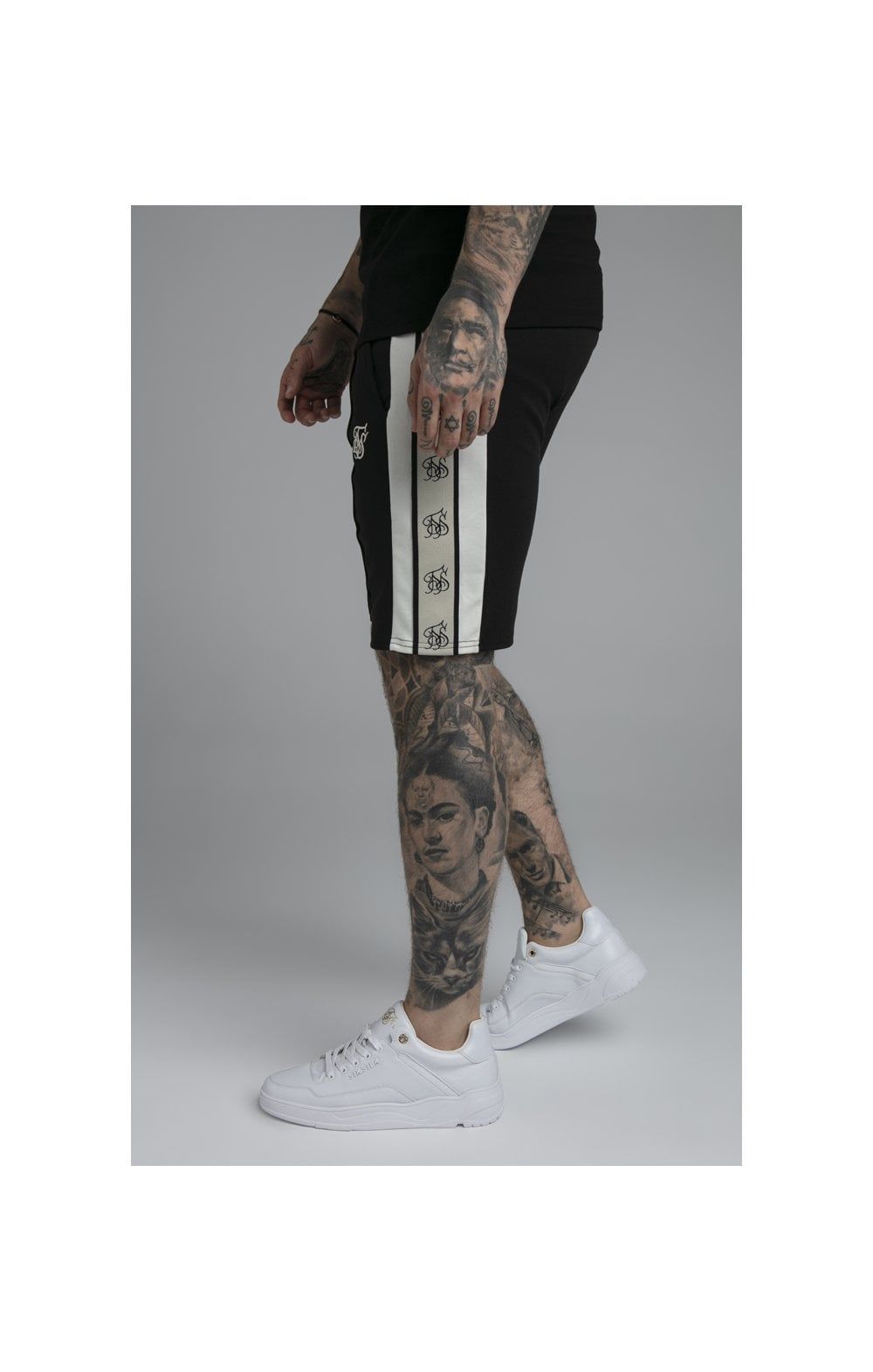 SikSilk Premium Tape Pleated Shorts - Jet Black & Off White sold by Siksilk product image thumbnail 2