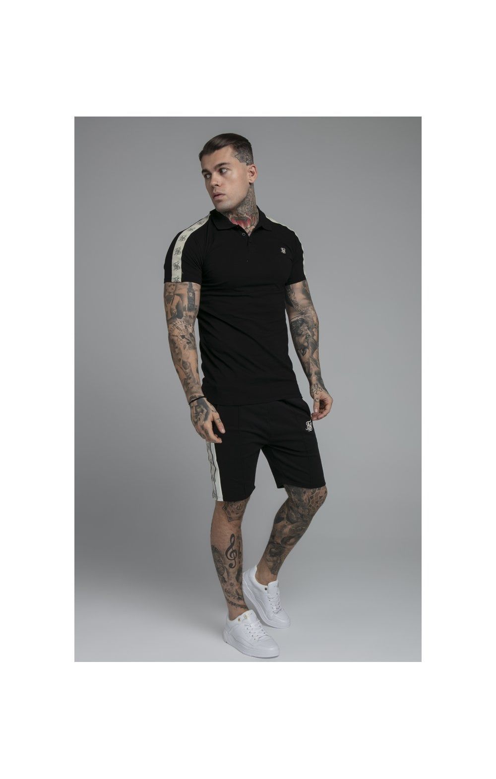 SikSilk Premium Tape Pleated Shorts - Jet Black & Off White sold by Siksilk product image thumbnail 4