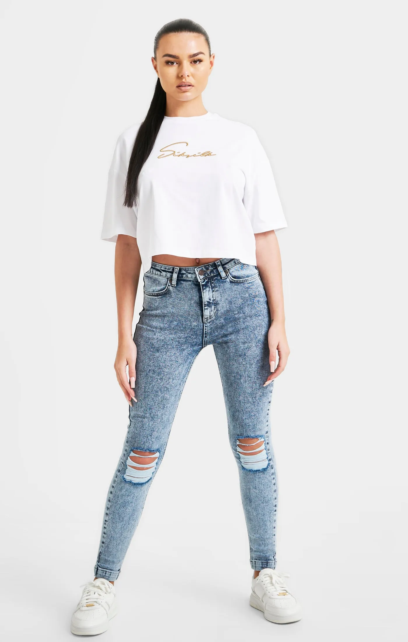 White Signature Crop Tee sold by Siksilk product image thumbnail 3