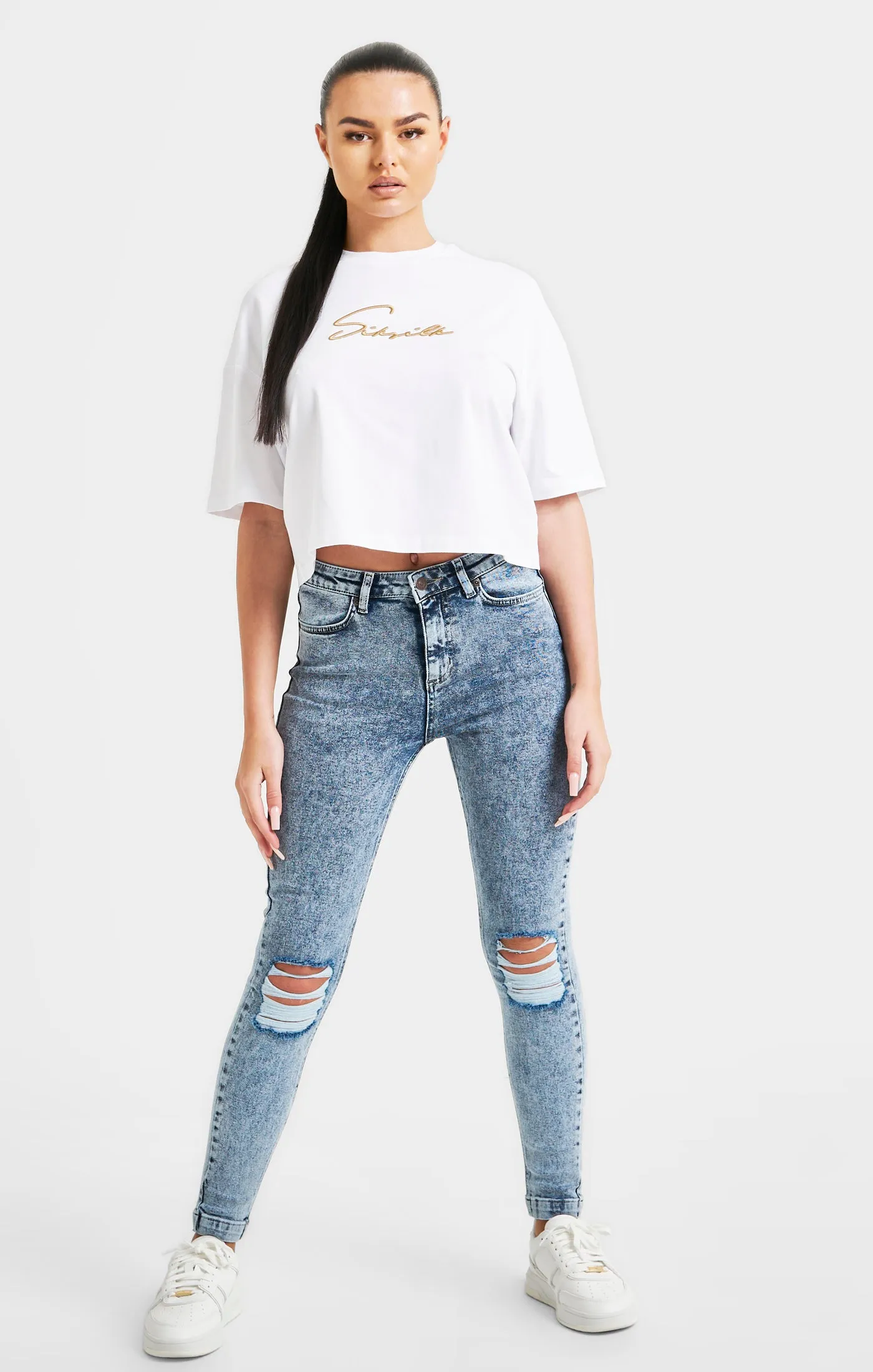 White Signature Crop Tee sold by Siksilk product image thumbnail 4