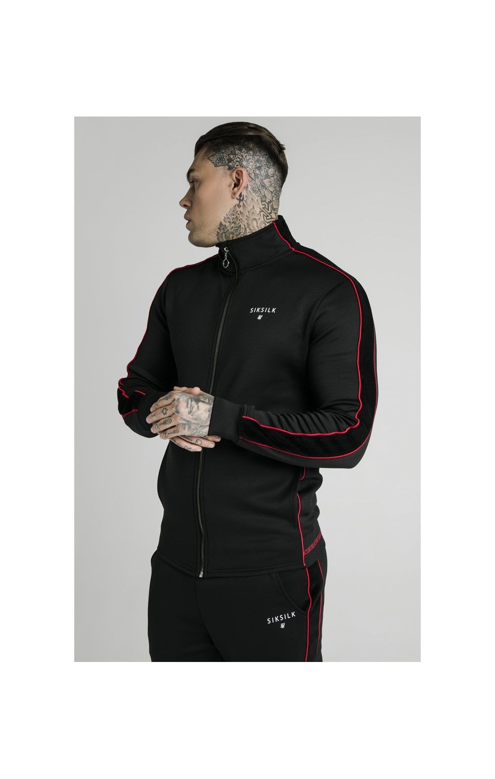 SikSilk Zip Through Funnel Neck Hoodie – Black & Red sold by Siksilk product image thumbnail 4