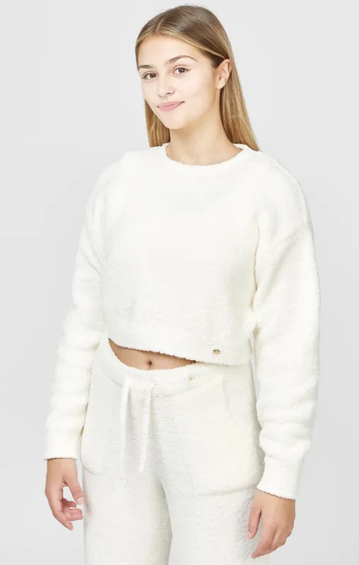 Girls Ecru Cropped Lounge Sweat sold by Siksilk