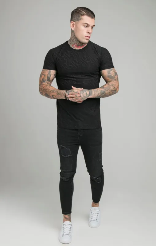 Black Print Muscle Fit T-Shirt sold by Siksilk