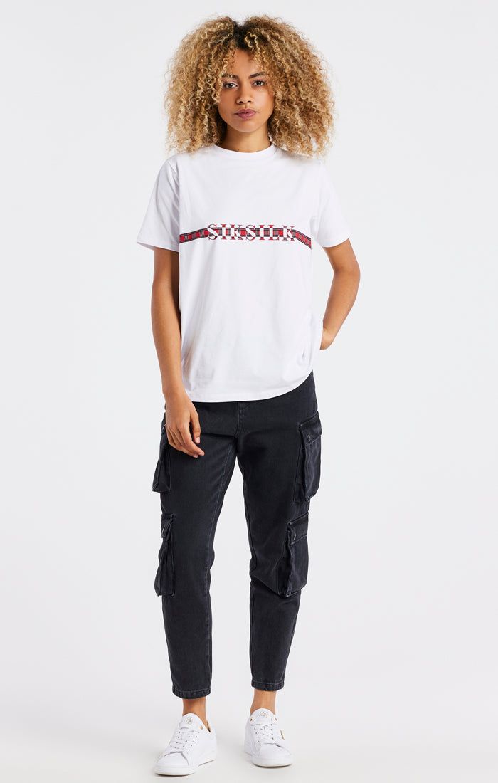 White Tartan Print Logo T-Shirt sold by Siksilk product image thumbnail 4
