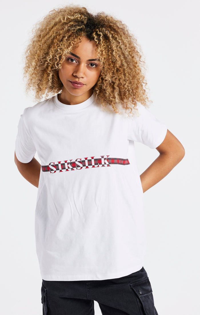 White Tartan Print Logo T-Shirt sold by Siksilk