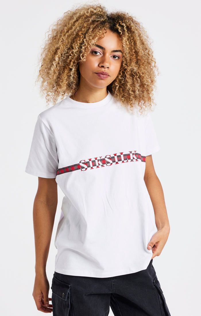 White Tartan Print Logo T-Shirt sold by Siksilk product image thumbnail 3