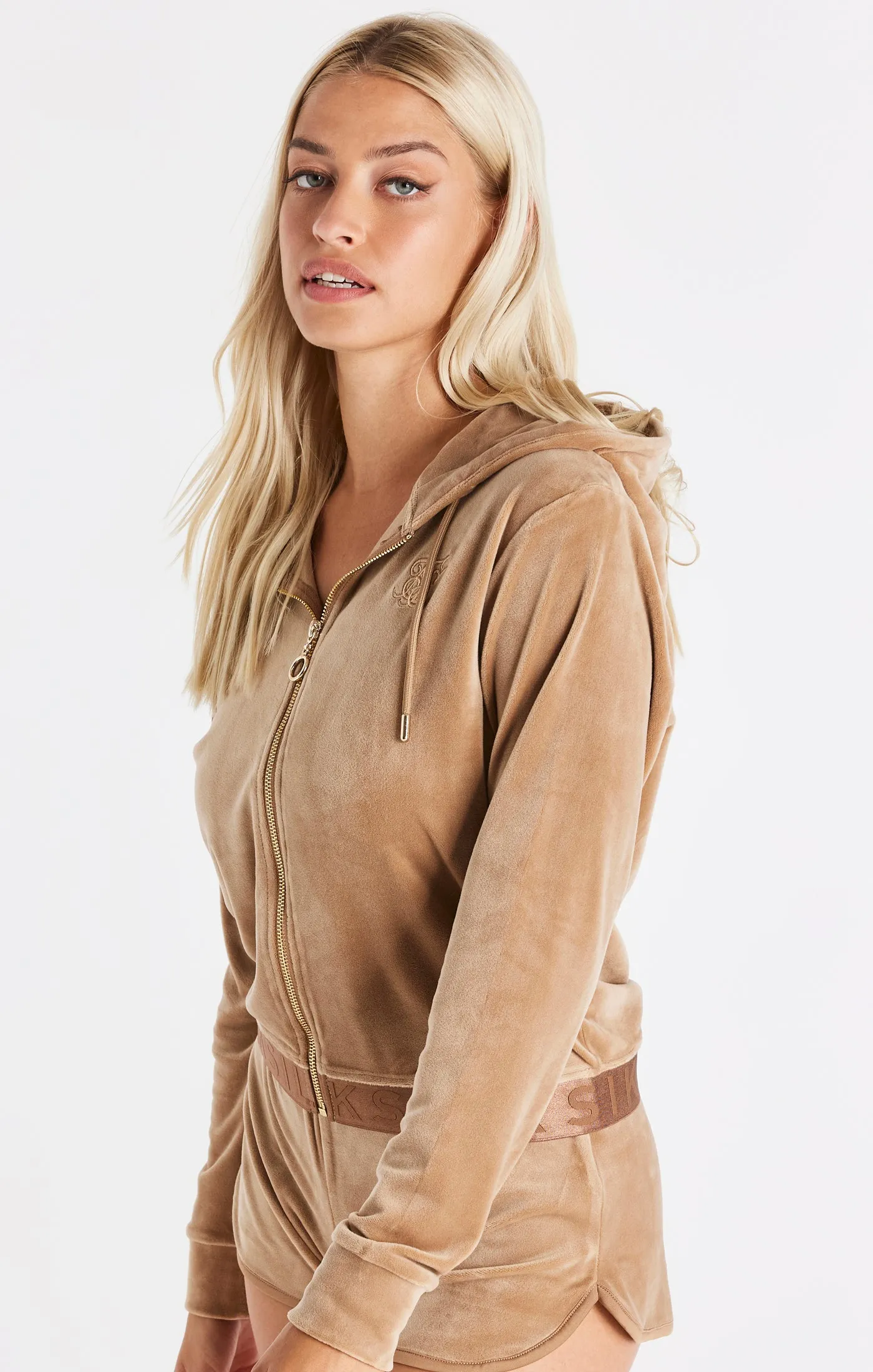 Gold Velour Zip Thru Jacket sold by Siksilk