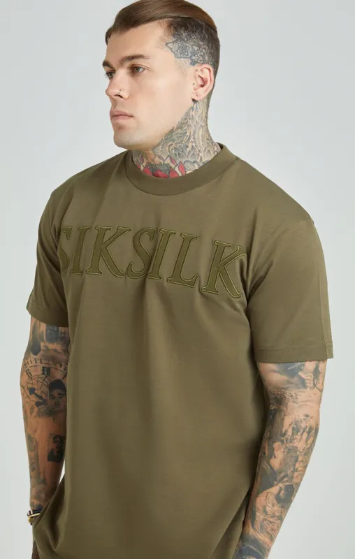 Khaki Applique Logo Oversized Fit T-Shirt sold by Siksilk
