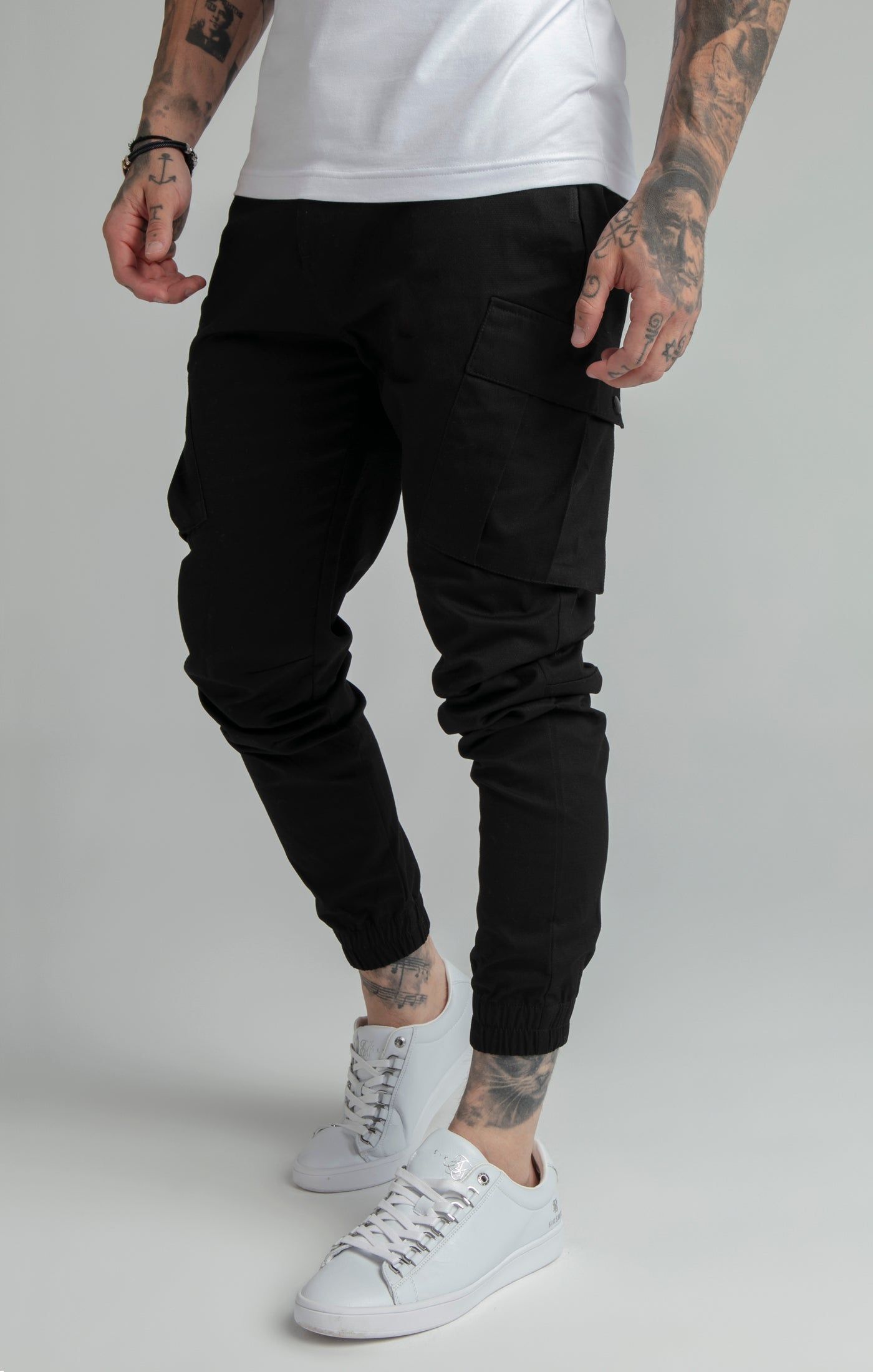 Black Cuffed Cargo Pant sold by Siksilk