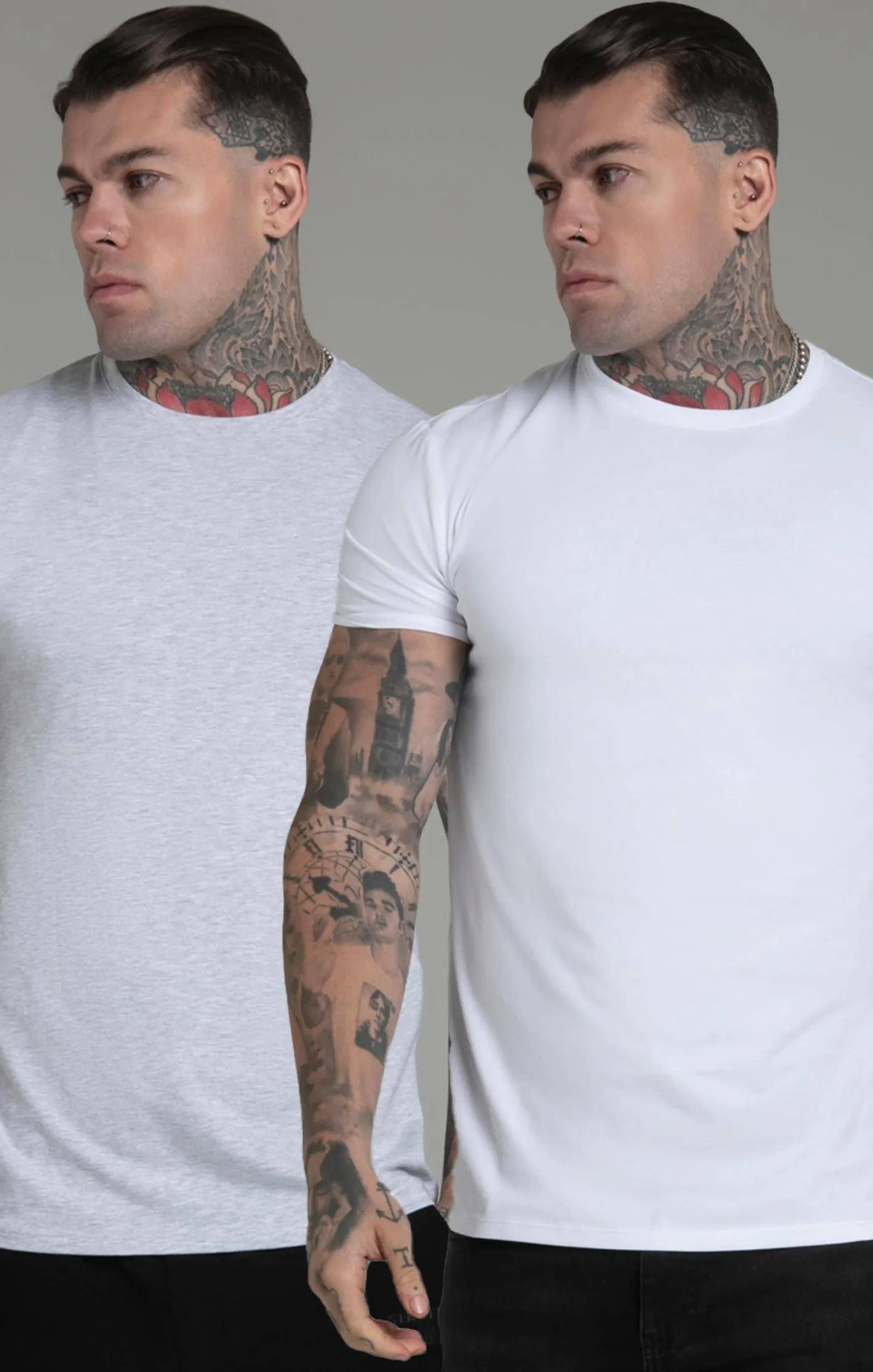 Grey White Pack of 2 T-Shirts sold by Siksilk