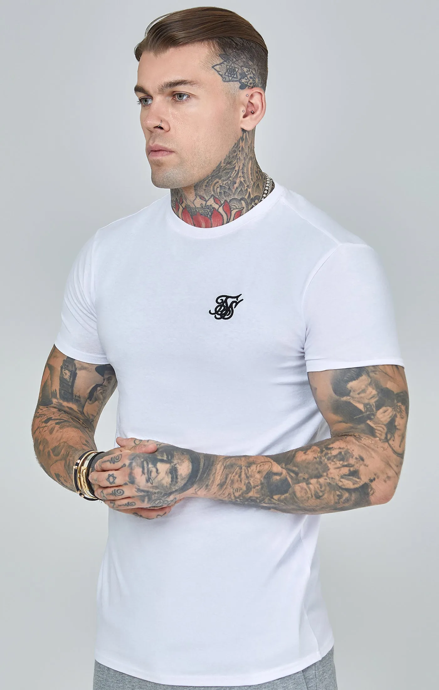 White Essential Short Sleeve Muscle Fit T-Shirt sold by Siksilk