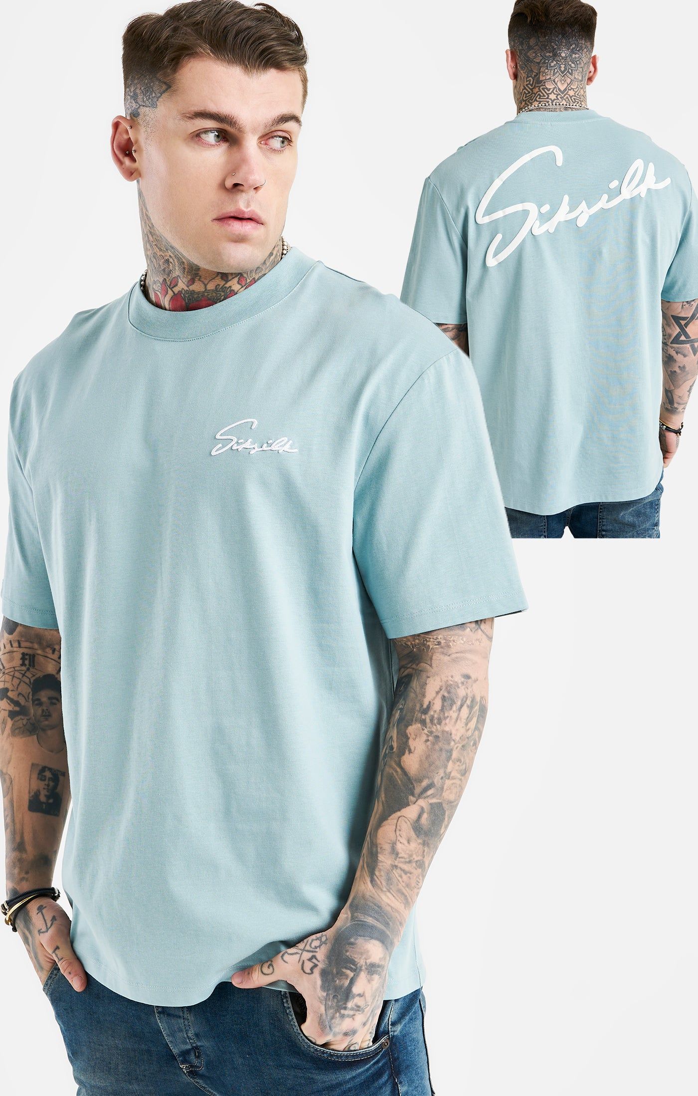 Blue Script Embroidery Oversized T-Shirt sold by Siksilk
