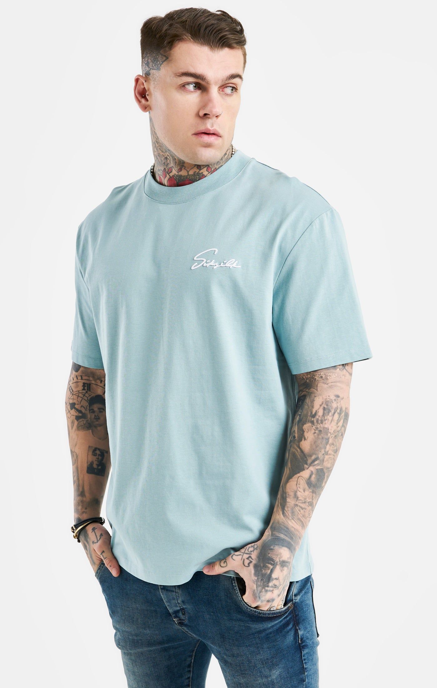 Blue Script Embroidery Oversized T-Shirt sold by Siksilk product image thumbnail 2