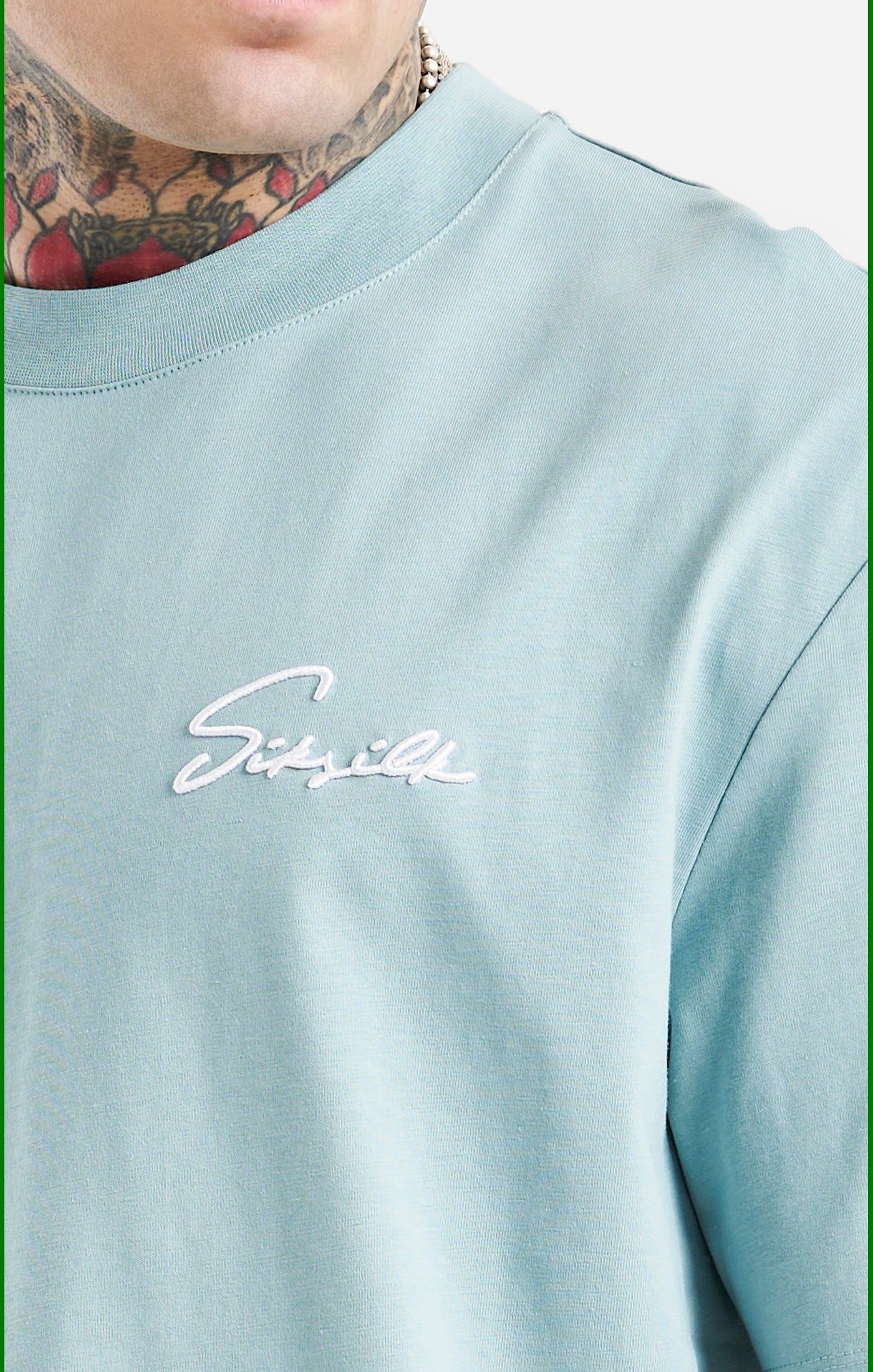 Blue Script Embroidery Oversized T-Shirt sold by Siksilk product image thumbnail 3