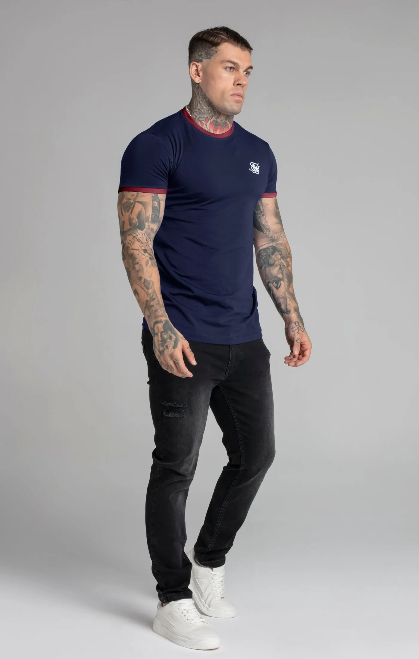 Navy Short Sleeve Ringer T-Shirt sold by Siksilk product image thumbnail 5