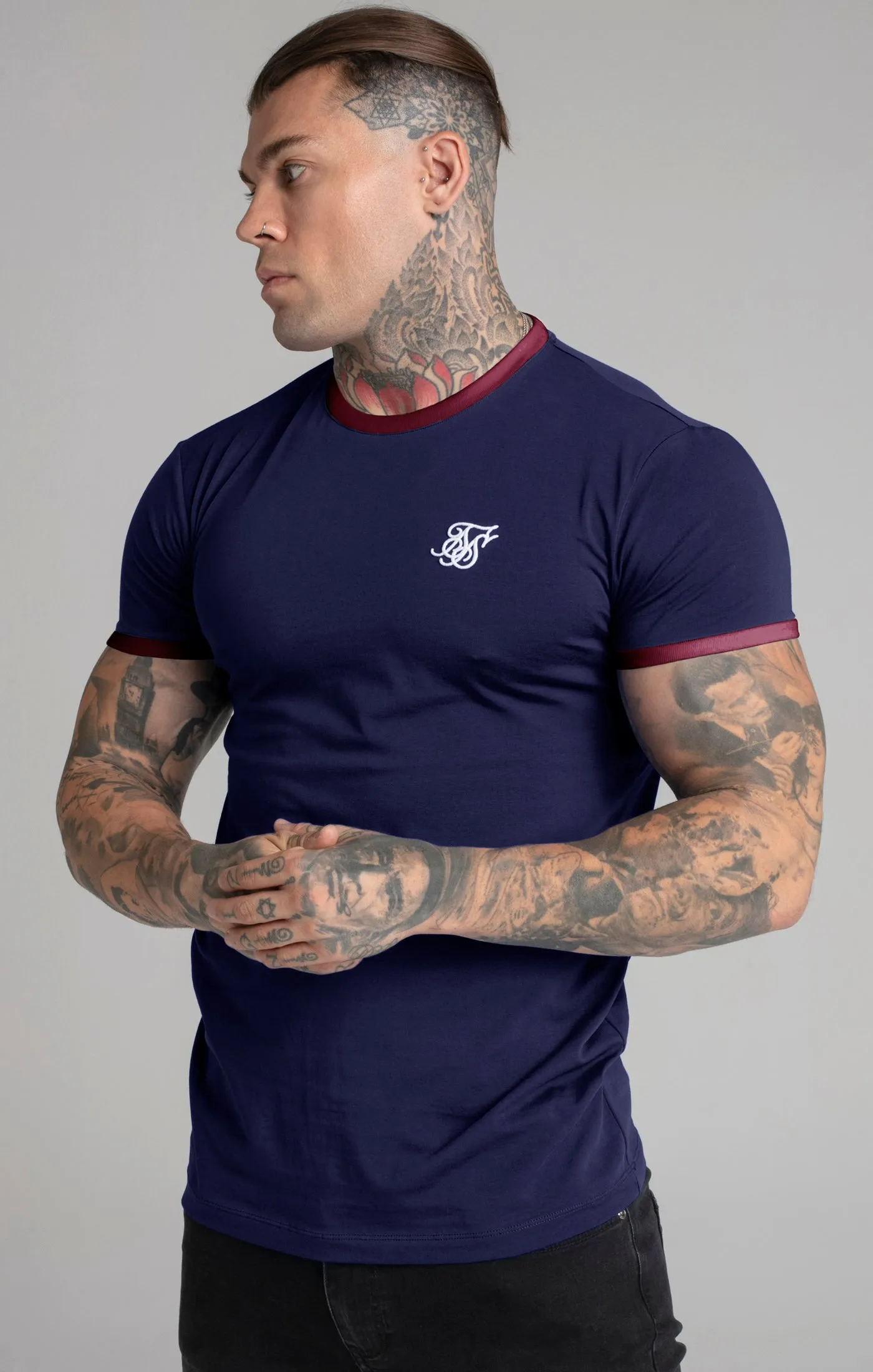 Navy Short Sleeve Ringer T-Shirt sold by Siksilk product image thumbnail 2