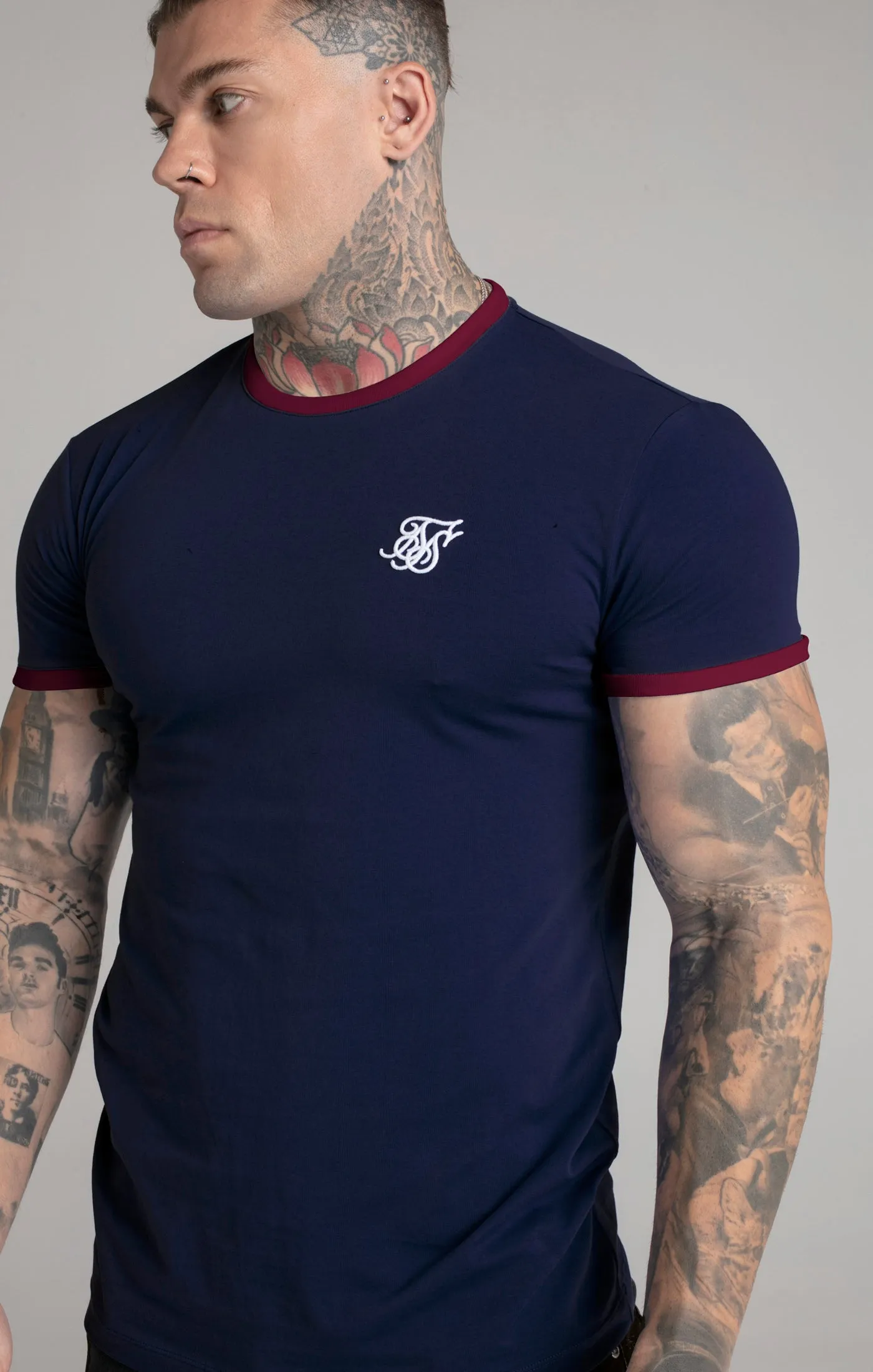 Navy Short Sleeve Ringer T-Shirt sold by Siksilk