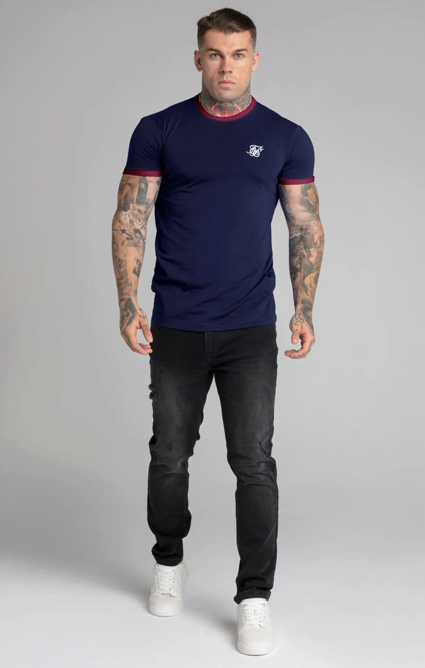 Navy Short Sleeve Ringer T-Shirt sold by Siksilk product image thumbnail 3
