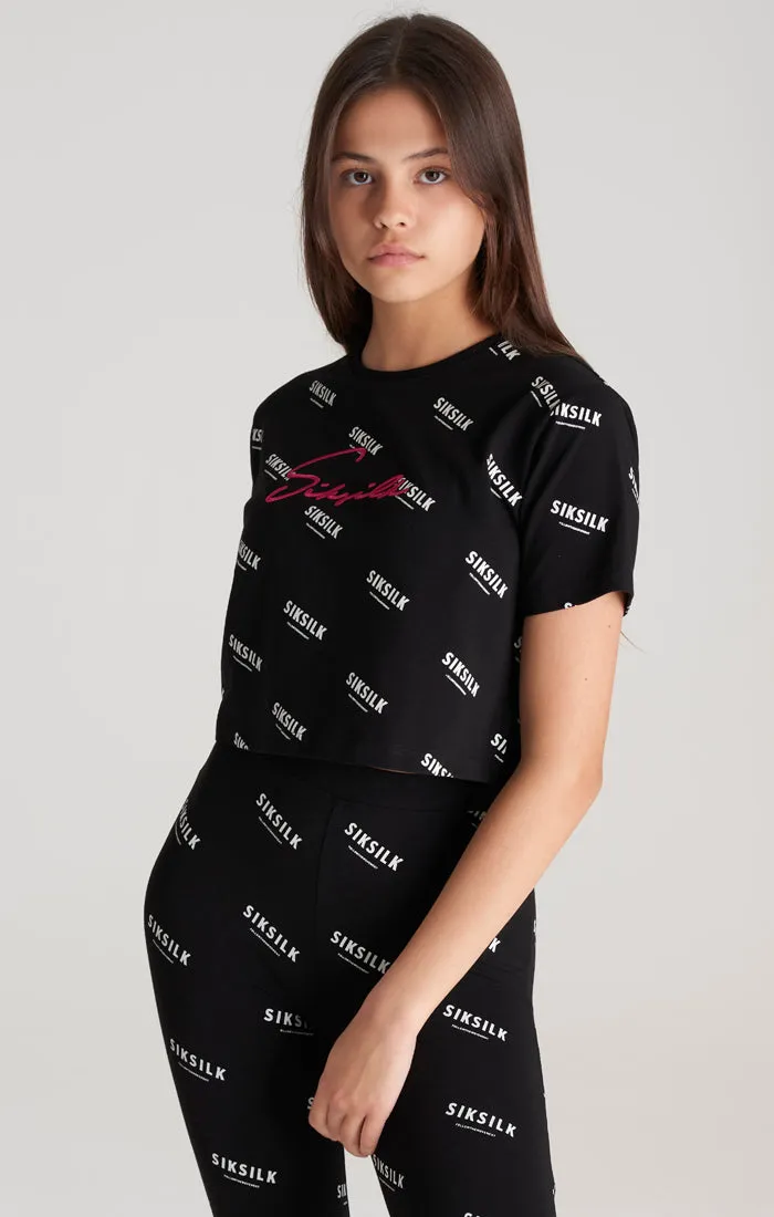 Girls Black Signature Cropped T-Shirt sold by Siksilk