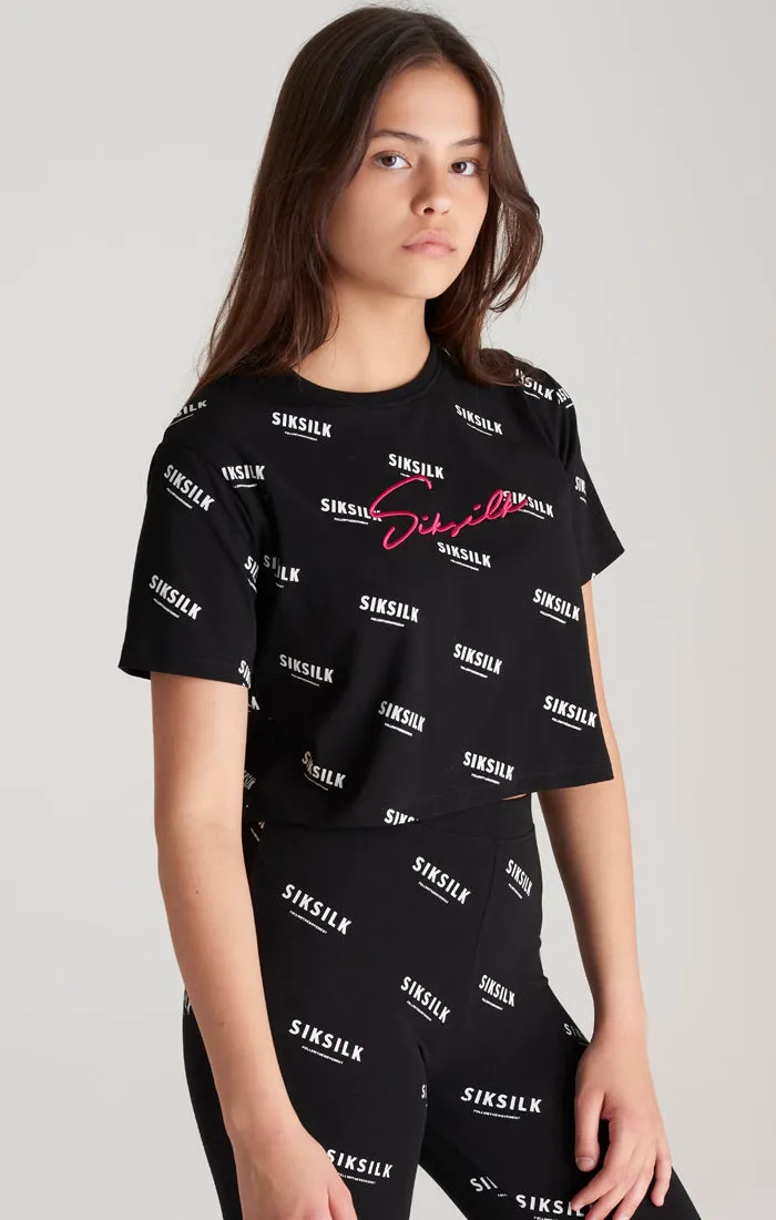 Girls Black Signature Cropped T-Shirt sold by Siksilk product image thumbnail 2