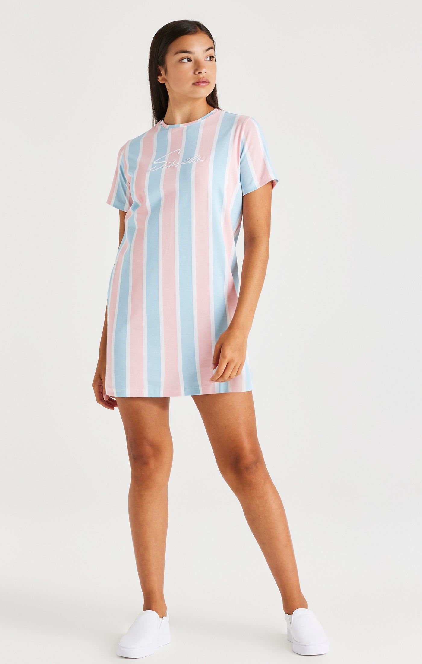 SikSilk Signature Stripe T-Shirt Dress - Blue & Pink sold by Siksilk product image thumbnail 4