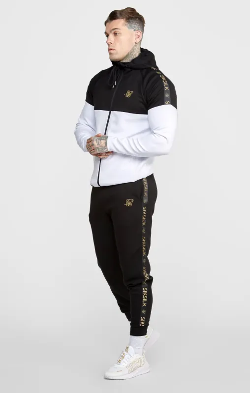 Black, White Tape Zip Through Hoodie & Joggers Set sold by Siksilk