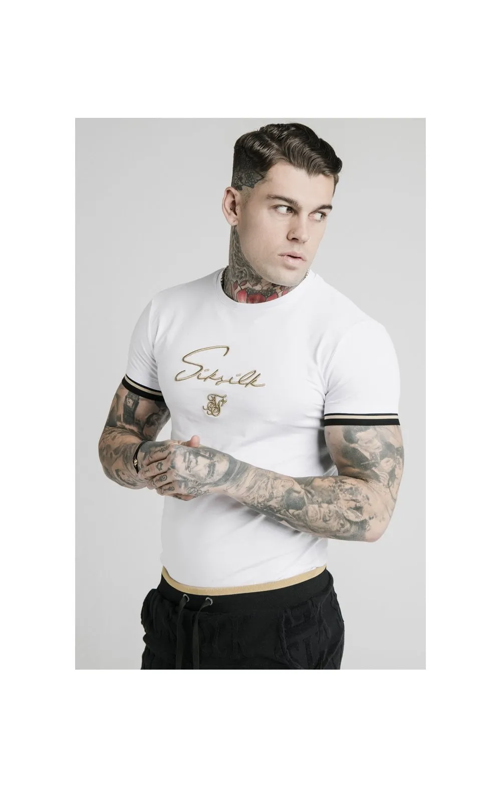 SikSilk Signature Tee - White & Gold sold by Siksilk