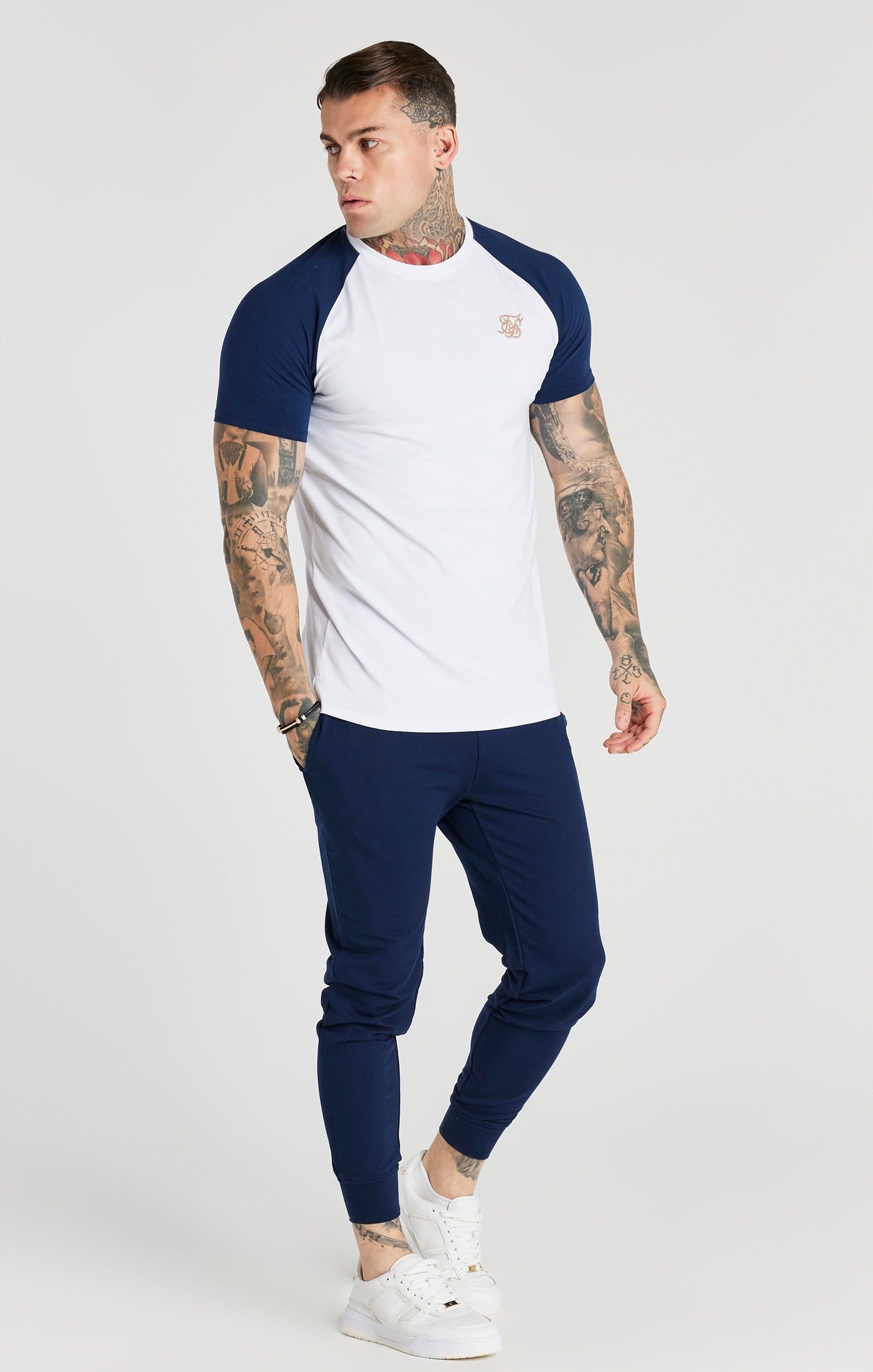 White Raglan Muscle Fit T-Shirt sold by Siksilk product image thumbnail 4