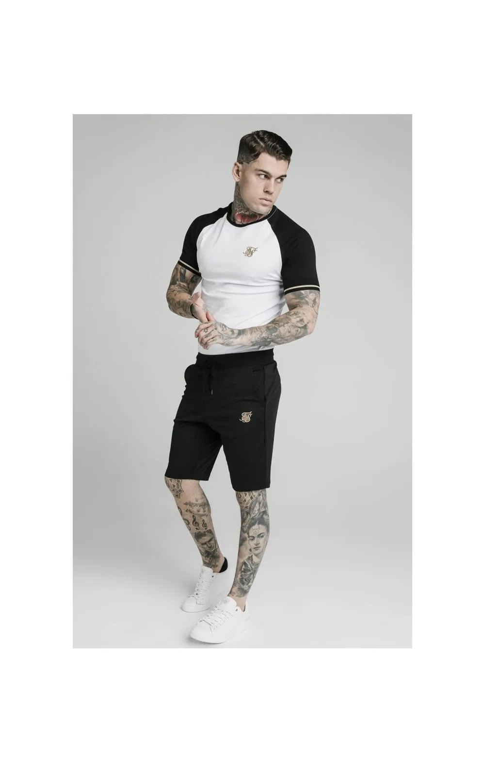 SikSilk S/S Raglan Inset Cuff Gym Tee - White & Black sold by Siksilk product image thumbnail 5