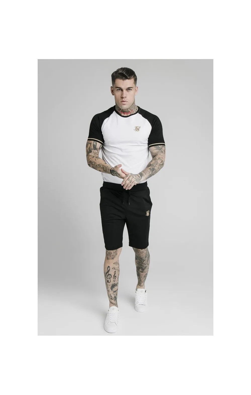 SikSilk S/S Raglan Inset Cuff Gym Tee - White & Black sold by Siksilk product image thumbnail 3