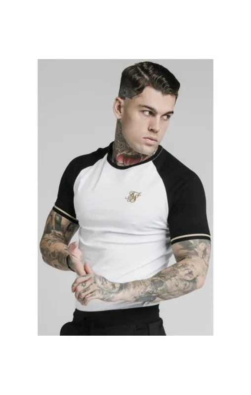 SikSilk S/S Raglan Inset Cuff Gym Tee - White & Black sold by Siksilk