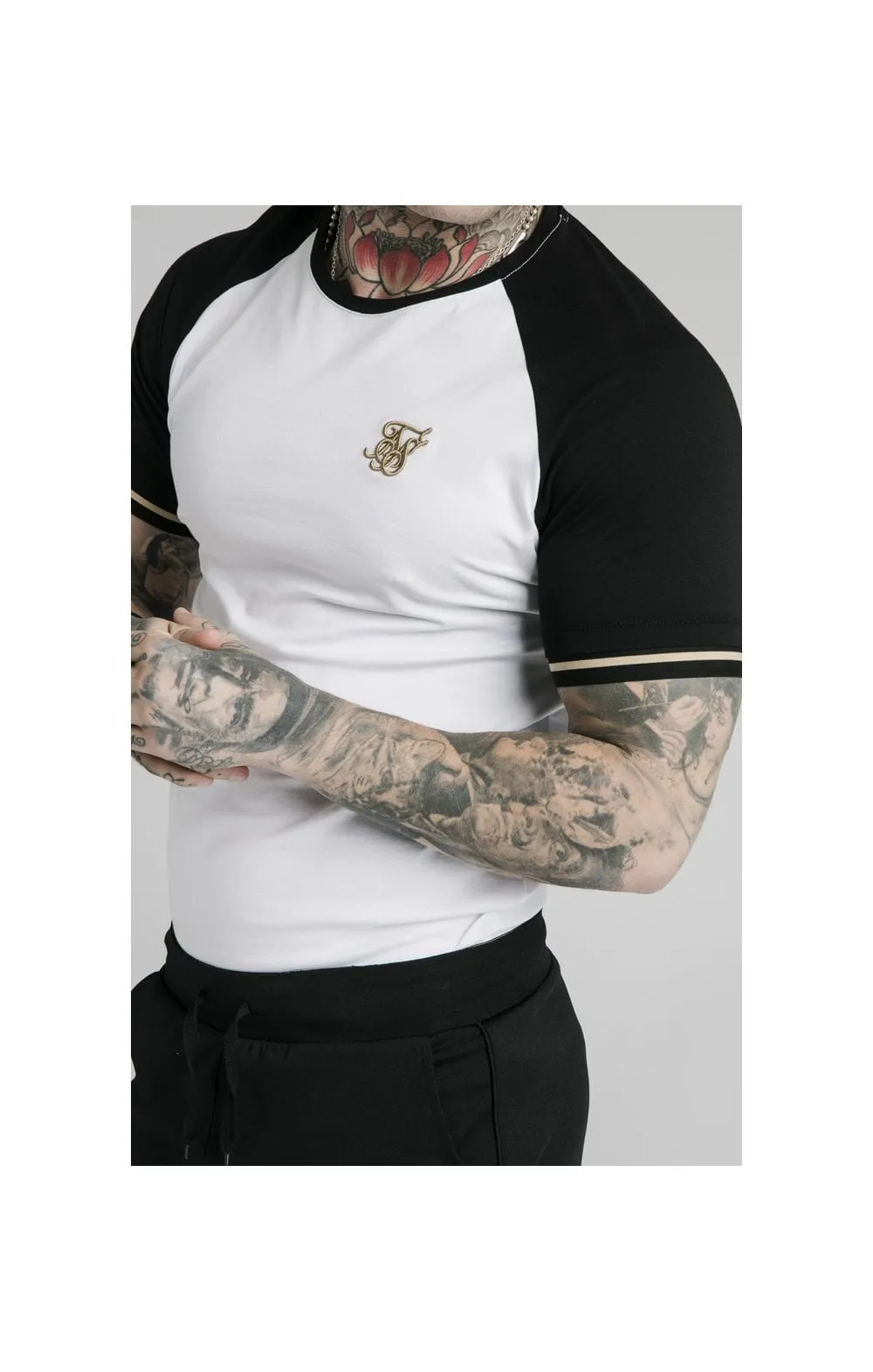 SikSilk S/S Raglan Inset Cuff Gym Tee - White & Black sold by Siksilk product image thumbnail 2