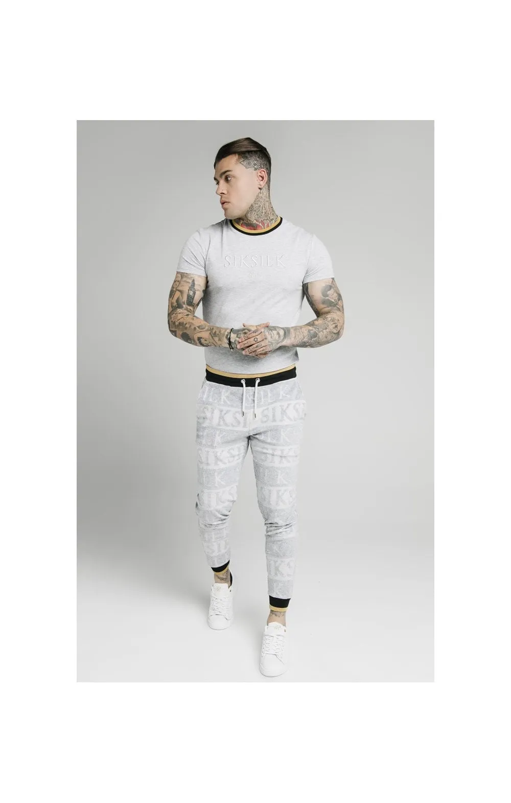 SikSilk Inverse Fitted Joggers - Grey,Black & Gold sold by Siksilk product image thumbnail 3