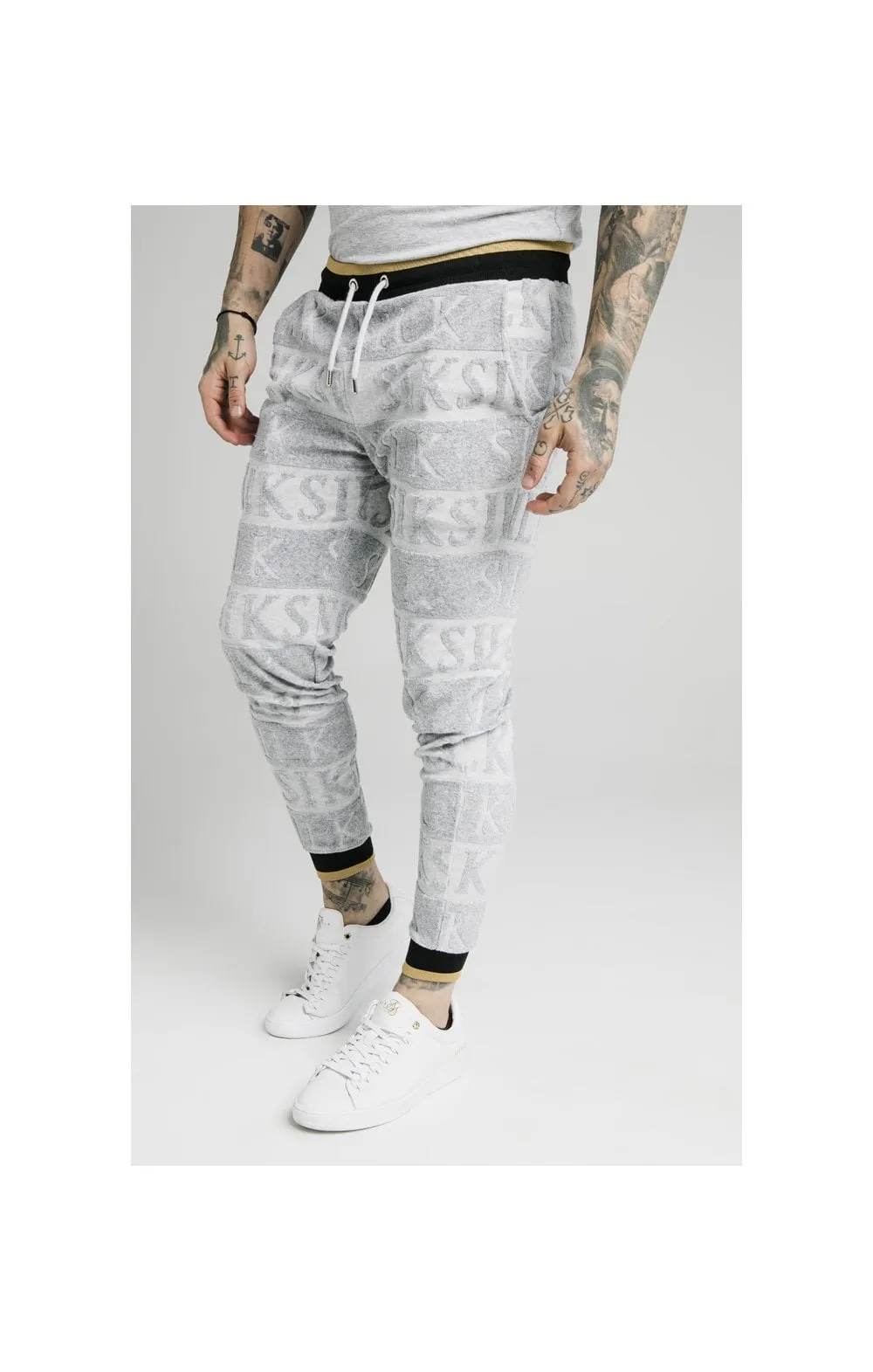 SikSilk Inverse Fitted Joggers - Grey,Black & Gold sold by Siksilk