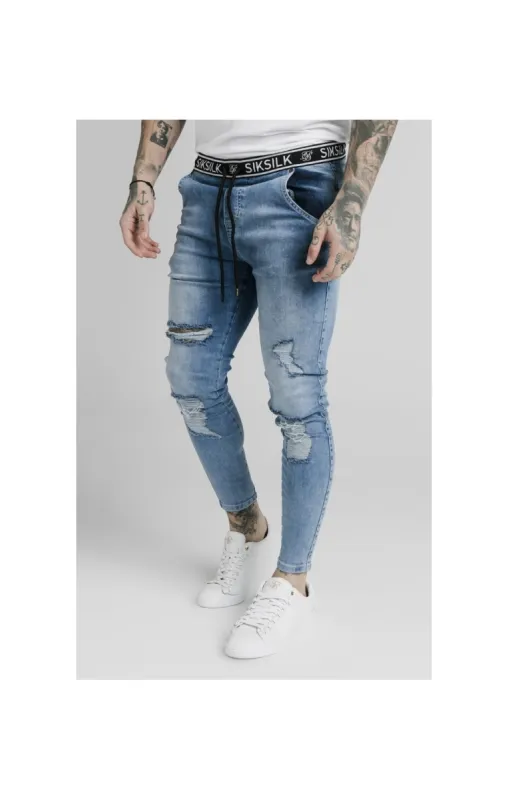 SikSilk Elasticated Waist Skinny Distressed Denim – Midstone Blue sold by Siksilk