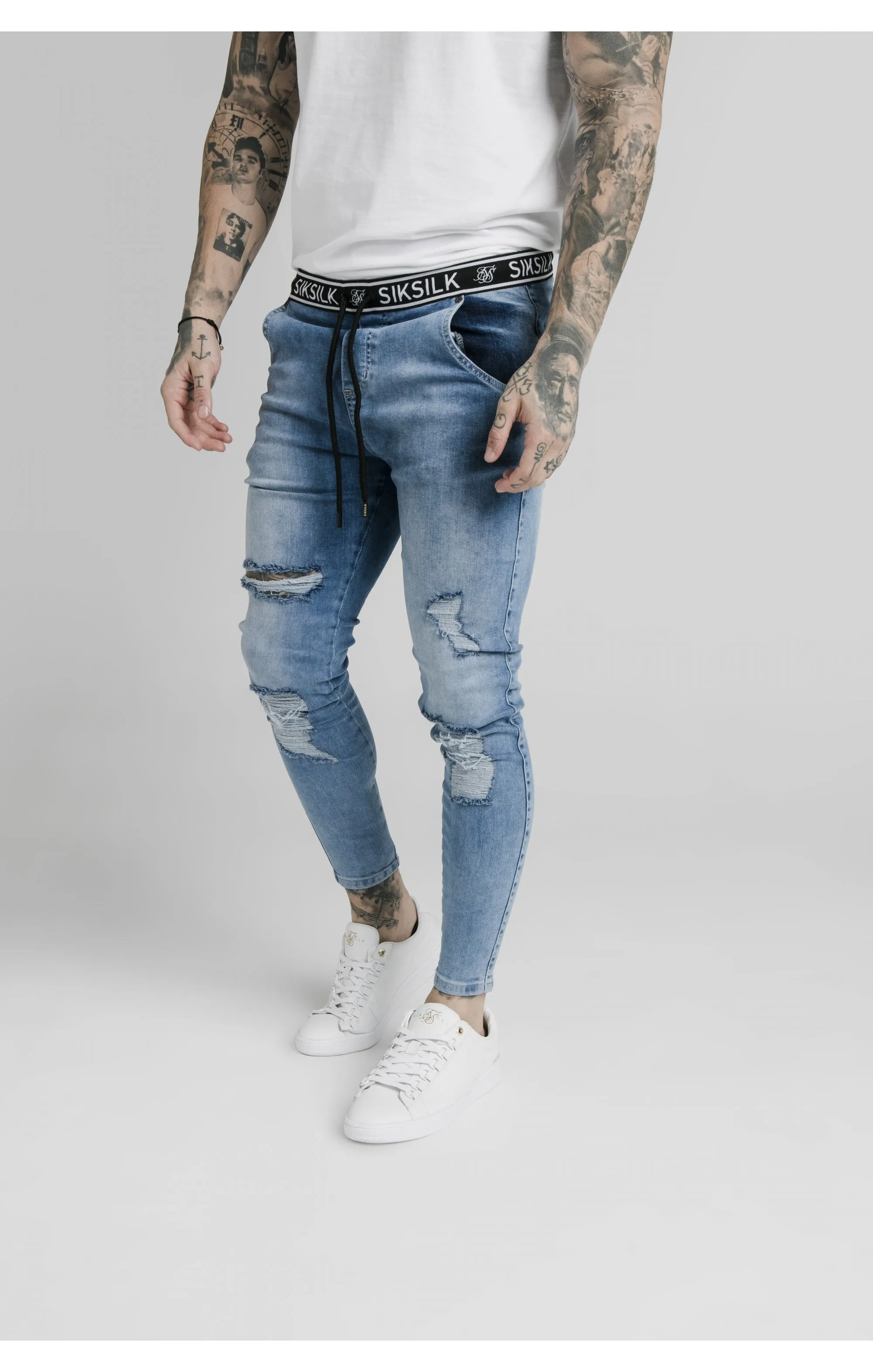 SikSilk Elasticated Waist Skinny Distressed Denim – Midstone Blue sold by Siksilk product image thumbnail 2