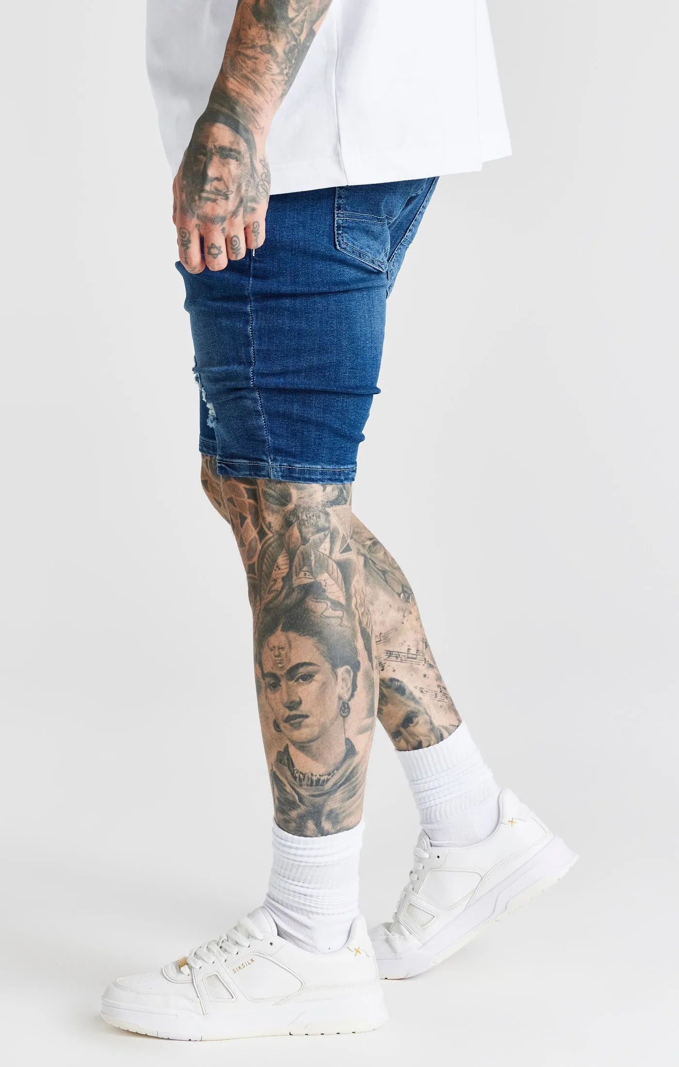 Blue Distressed Denim Short sold by Siksilk product image thumbnail 2