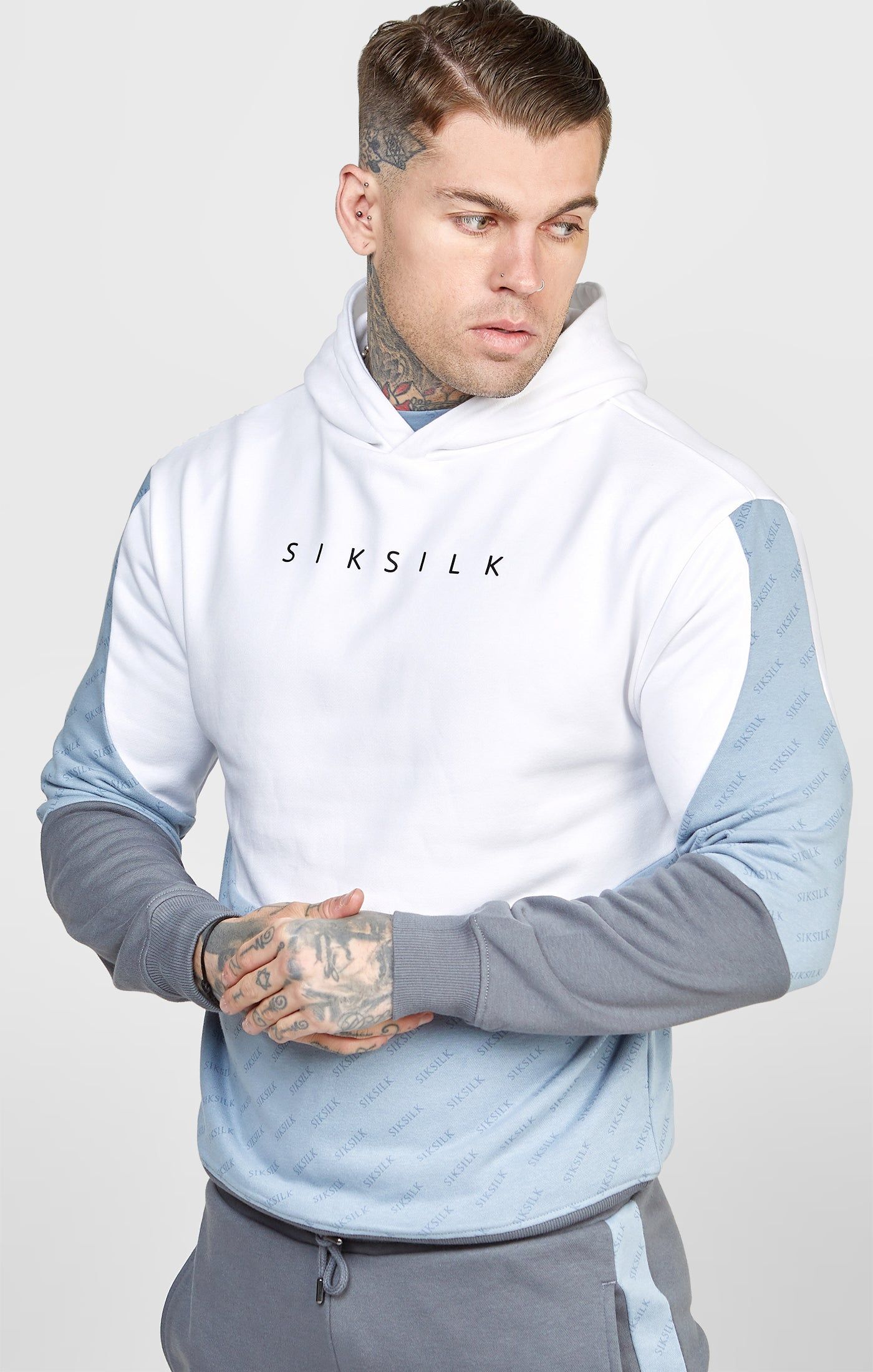 White Colour Block Relaxed Fit Hoodie sold by Siksilk