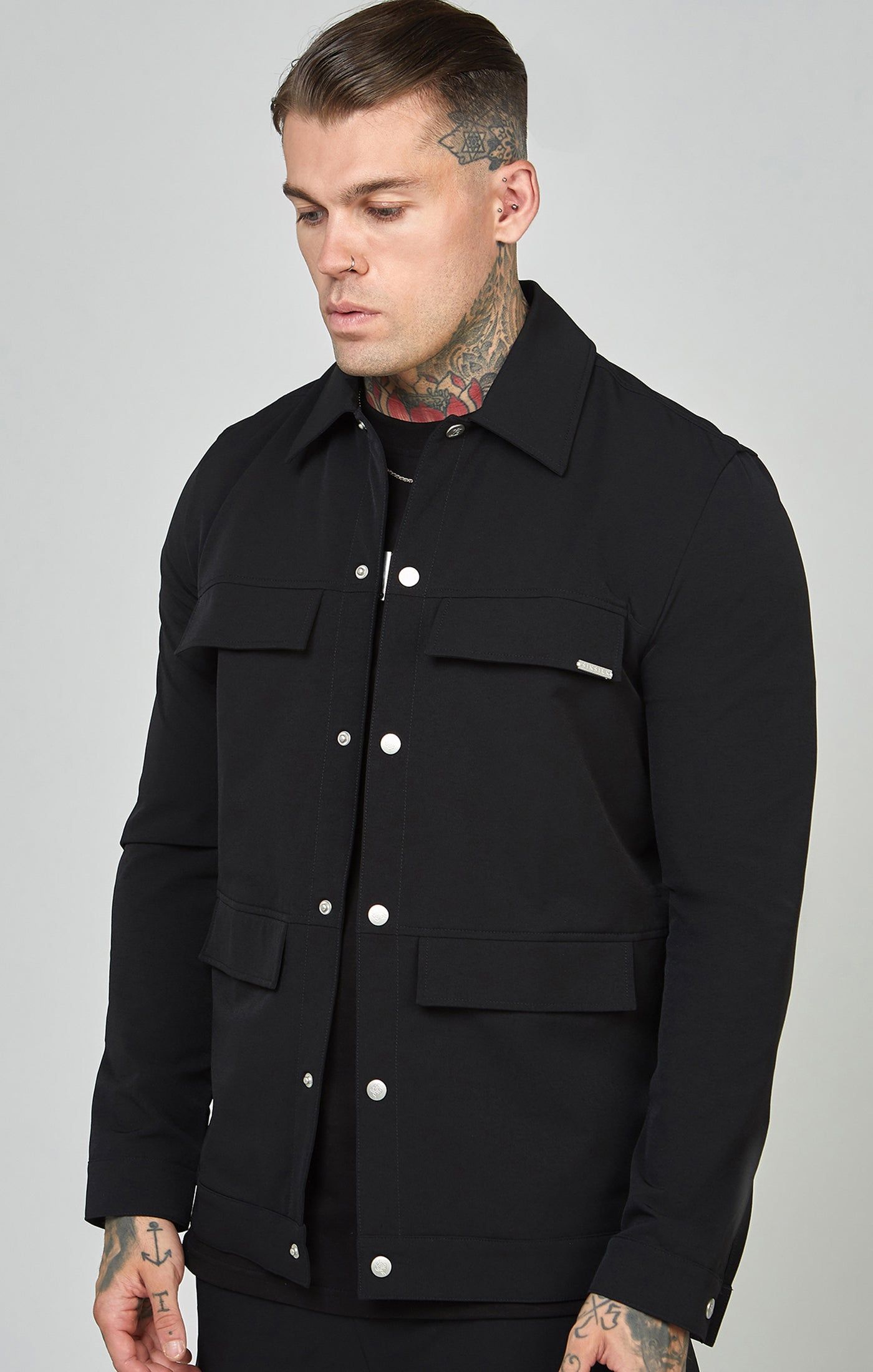 Black Utility Overshirt sold by Siksilk