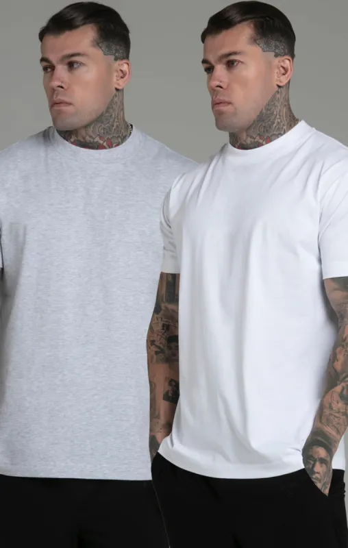 Grey White Pack of 2 T-Shirts sold by Siksilk