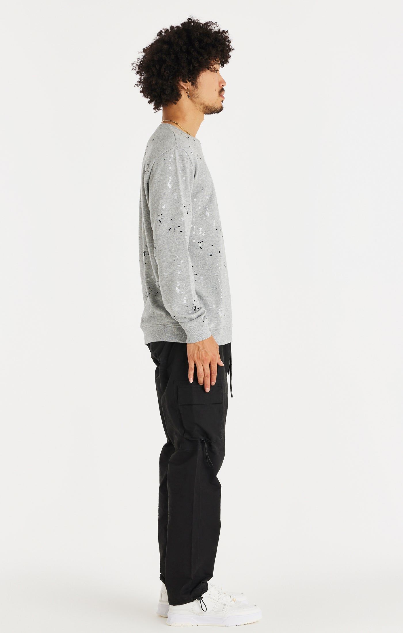 SikSilk Oversized Paint Splatter Sweater - Grey Marl sold by Siksilk product image thumbnail 5