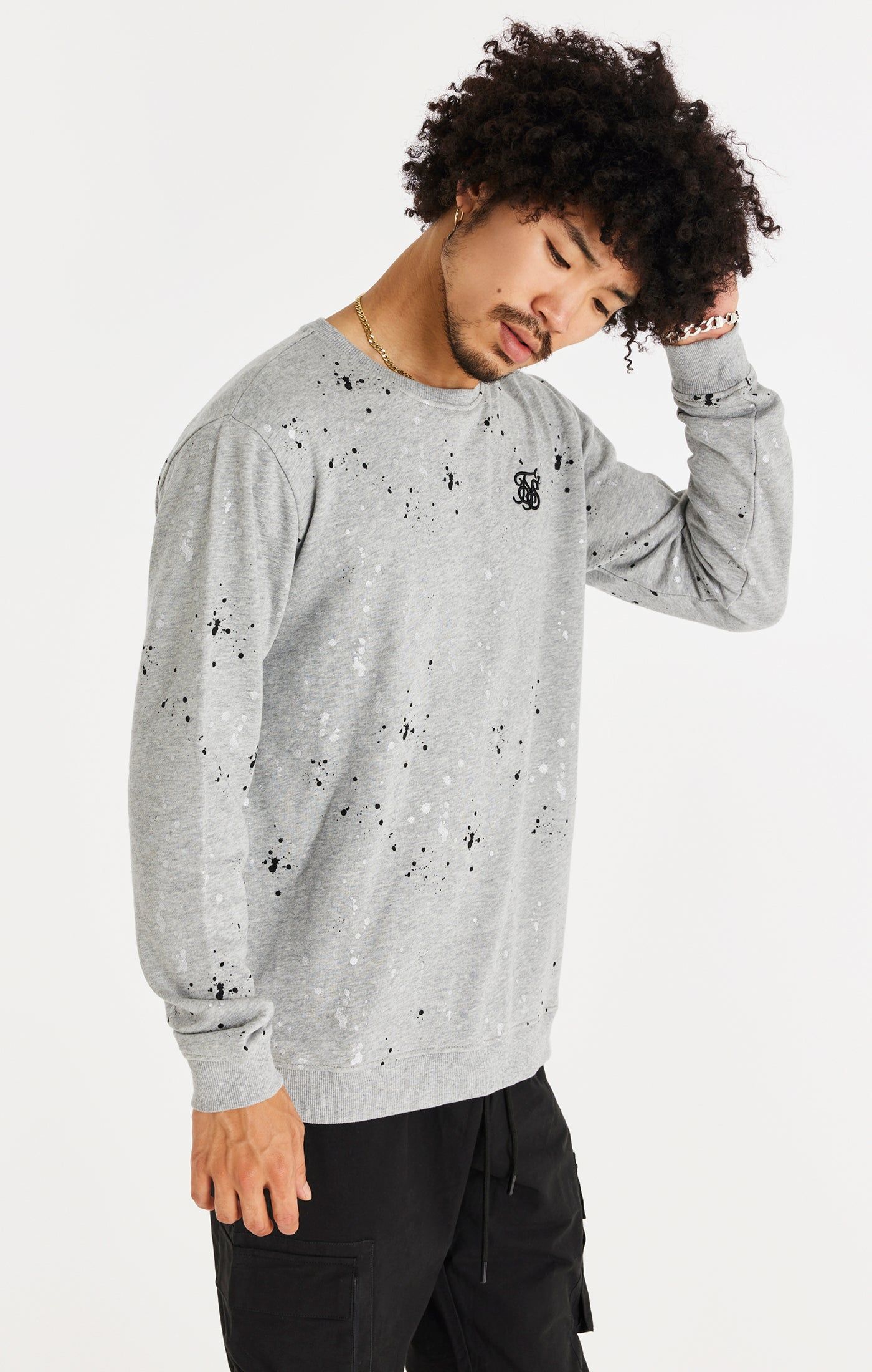 SikSilk Oversized Paint Splatter Sweater - Grey Marl sold by Siksilk product image thumbnail 2