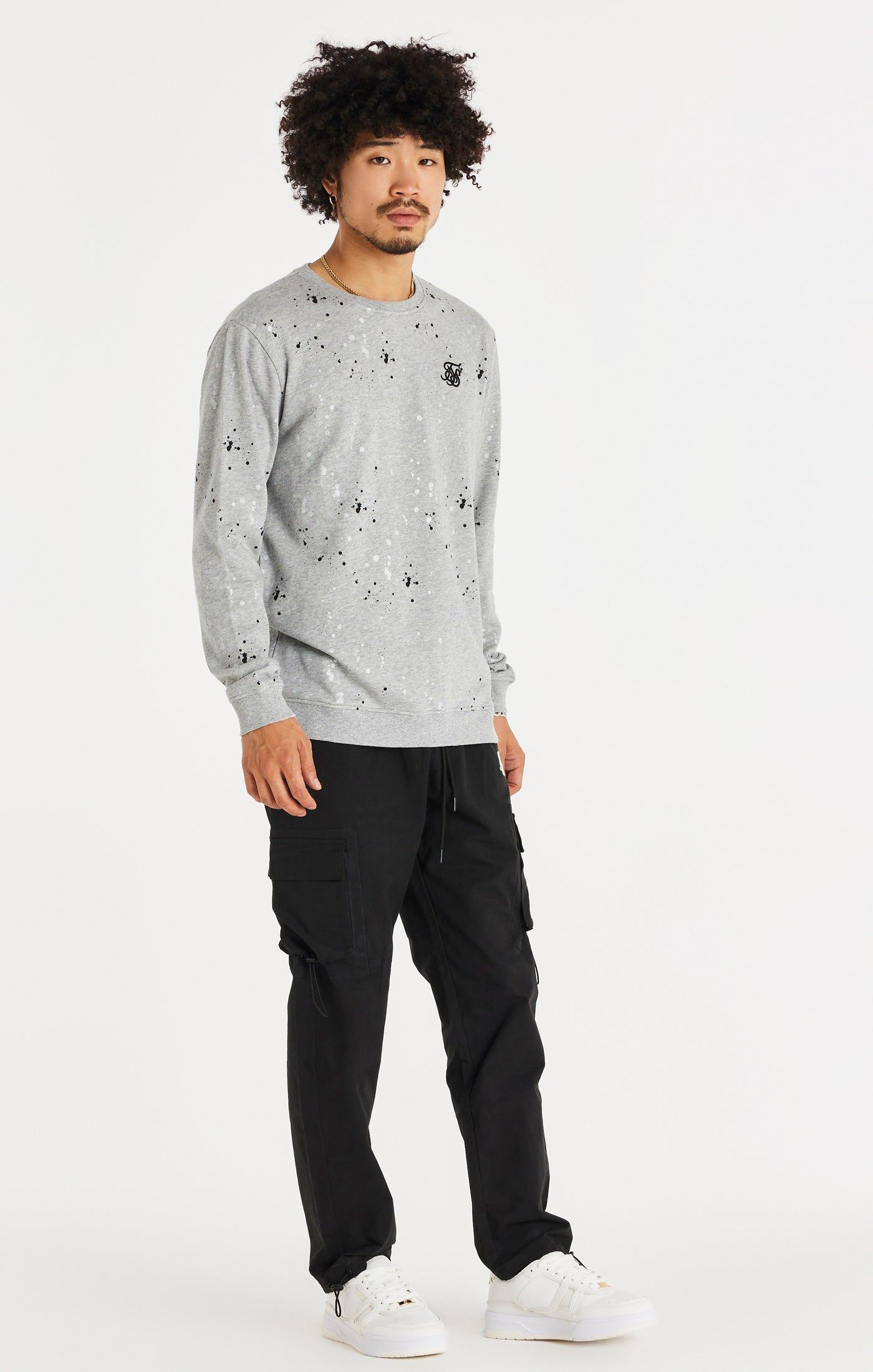 SikSilk Oversized Paint Splatter Sweater - Grey Marl sold by Siksilk product image thumbnail 4
