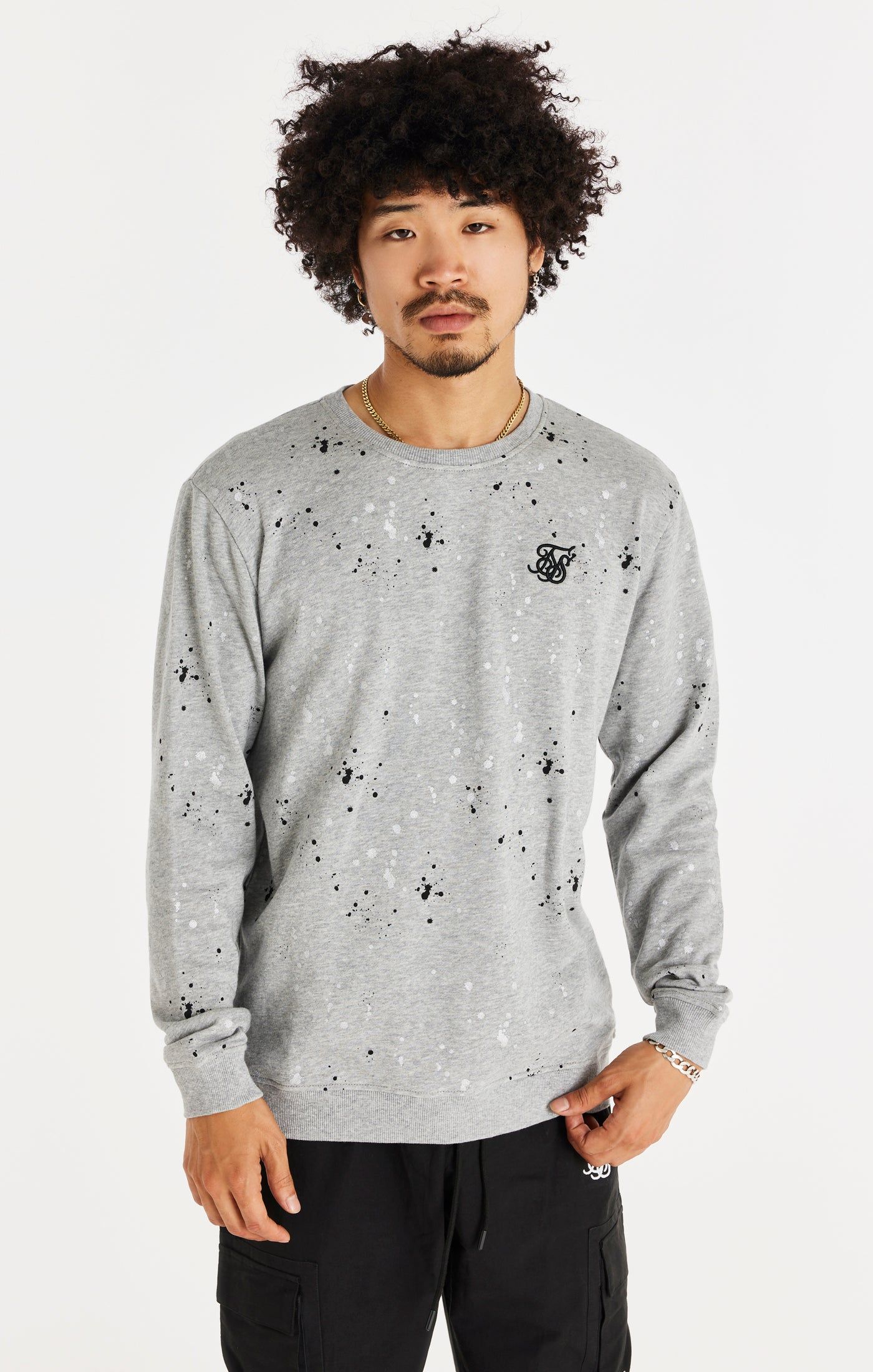 SikSilk Oversized Paint Splatter Sweater - Grey Marl sold by Siksilk