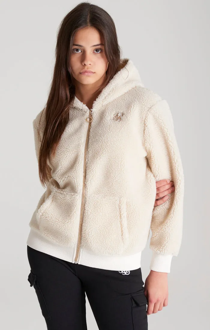 Girls Ecru Borg Zip Thru Hoodie sold by Siksilk